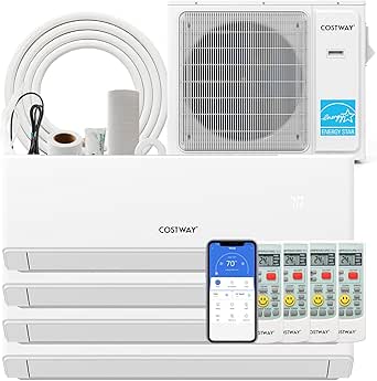 COSTWAY 36k Quad 4 Zone Mini Split Air Conditioner, 23 SEER2, 9k+9k+9k+18k BTU, 208-230V, Wifi Enabled Multi Zones Mini Split AC Heat Pump Full Set, Ductless Energy Star