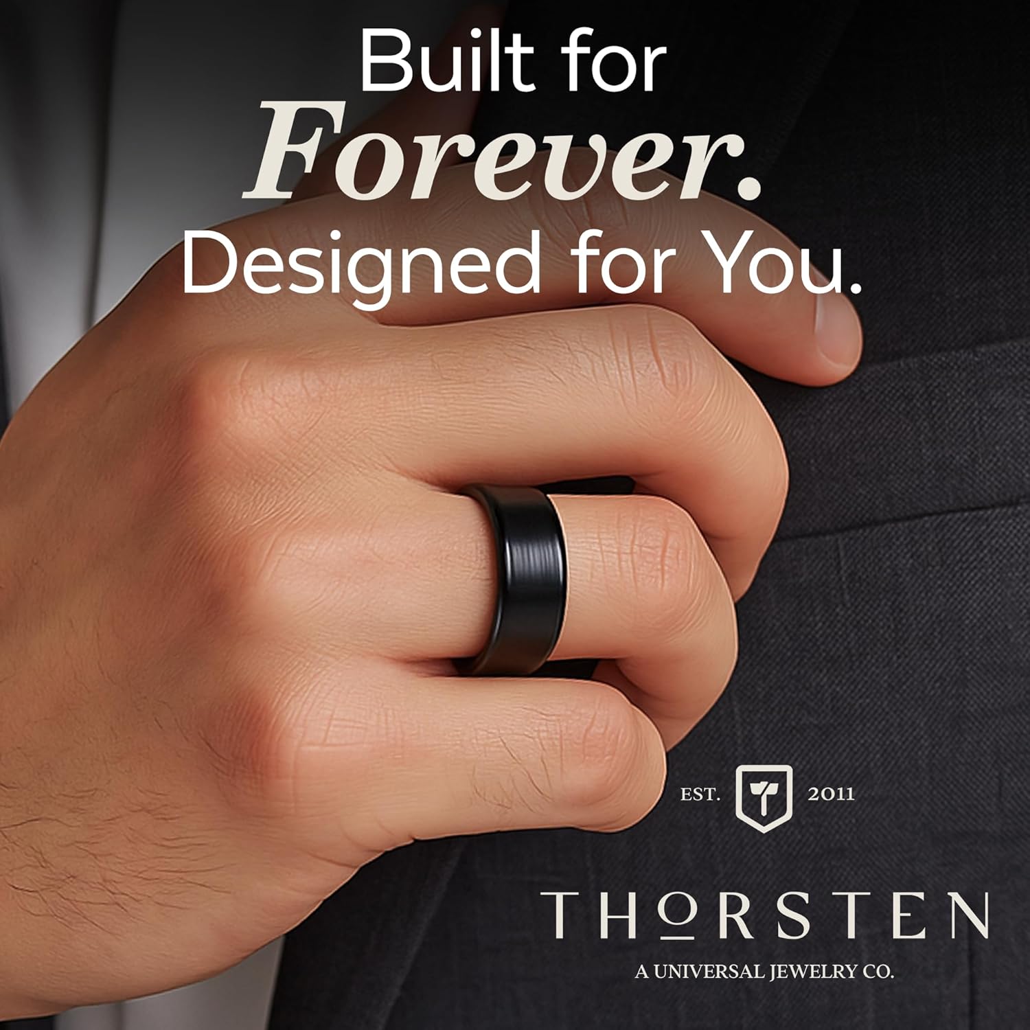 Thorsten Vulcan Black Tungsten Carbide Men’s Wedding Ring – Flat Matte Brushed Finish with Polished Edges – Comfort Fit Wedding Band – Durable and Stylish Ring for Him - Image 6