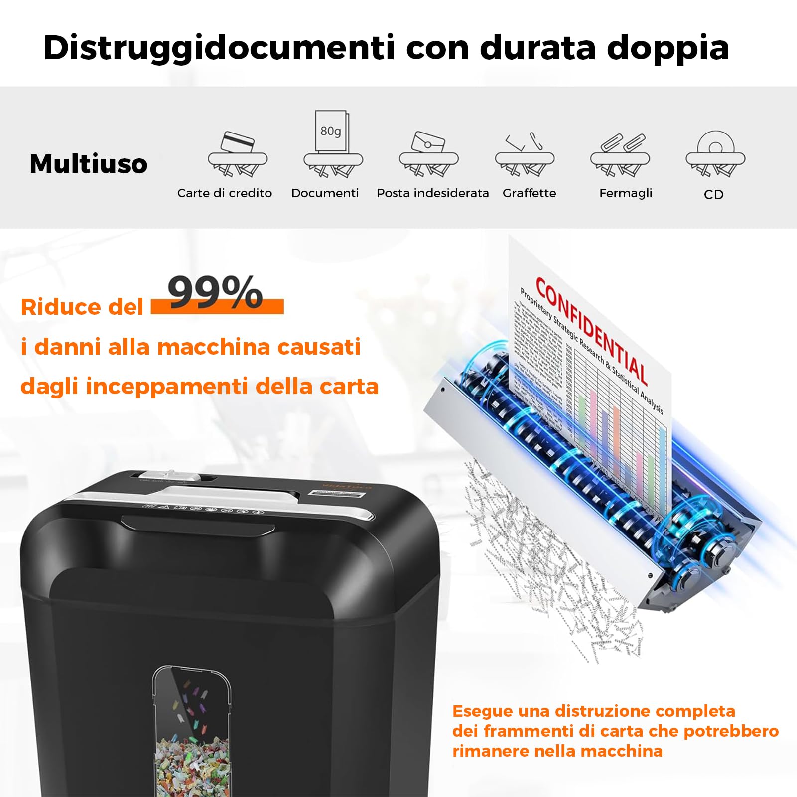 Distruggidocumenti a Taglio Incrociato, Trituratore di Documenti da 10 Fogli, Trituratore per Carta/Carte di Credito per Ufficio Domestico,Sicurezza elevato P-4, CestinoEstraibile da 14 l, nero