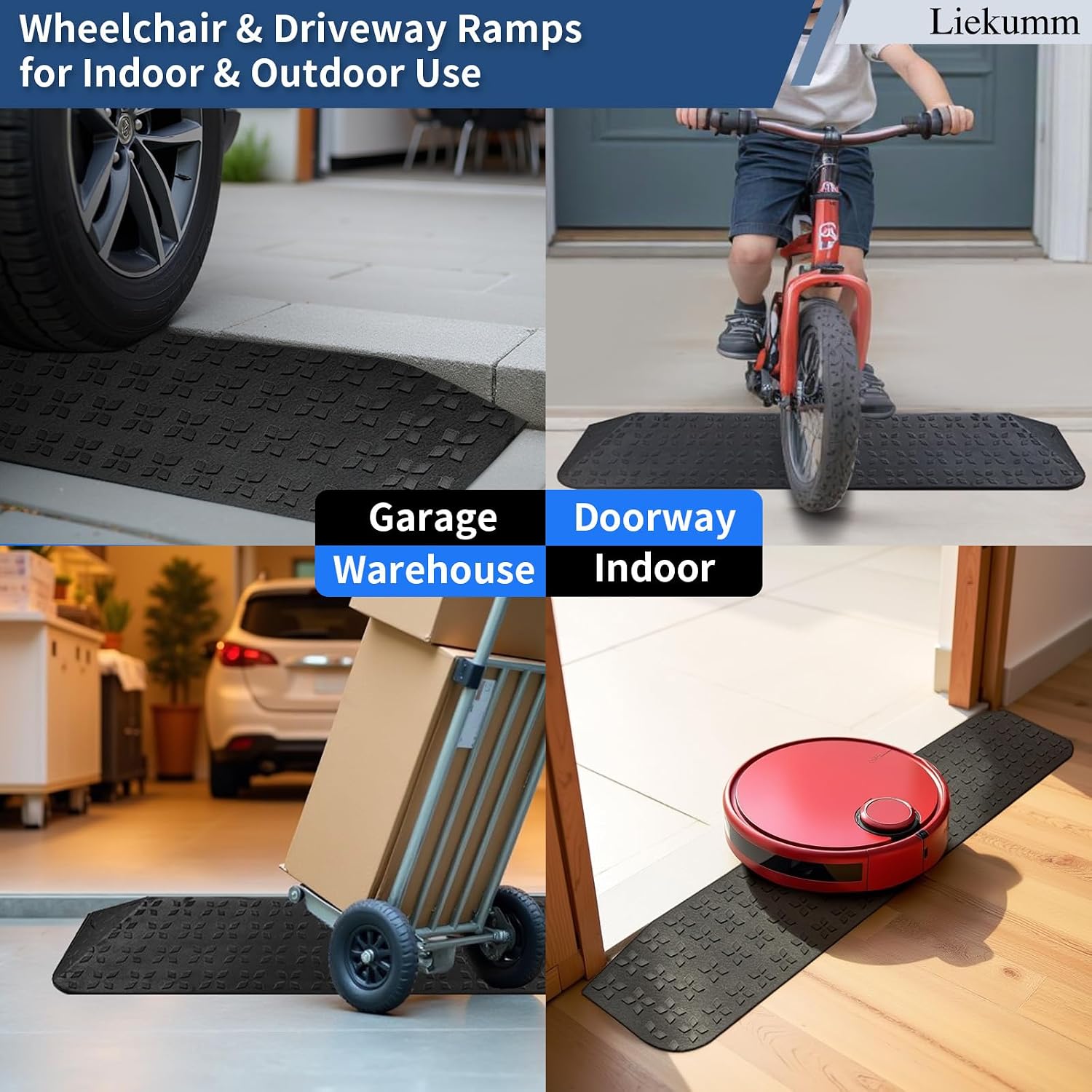 LIEKUMM 1.5" Rise Rubber Curb Ramp, 2200 lbs Heavy Duty Curb Ramps for Driveway, Non-Slip Threshold Ramp for Doorways and Garage