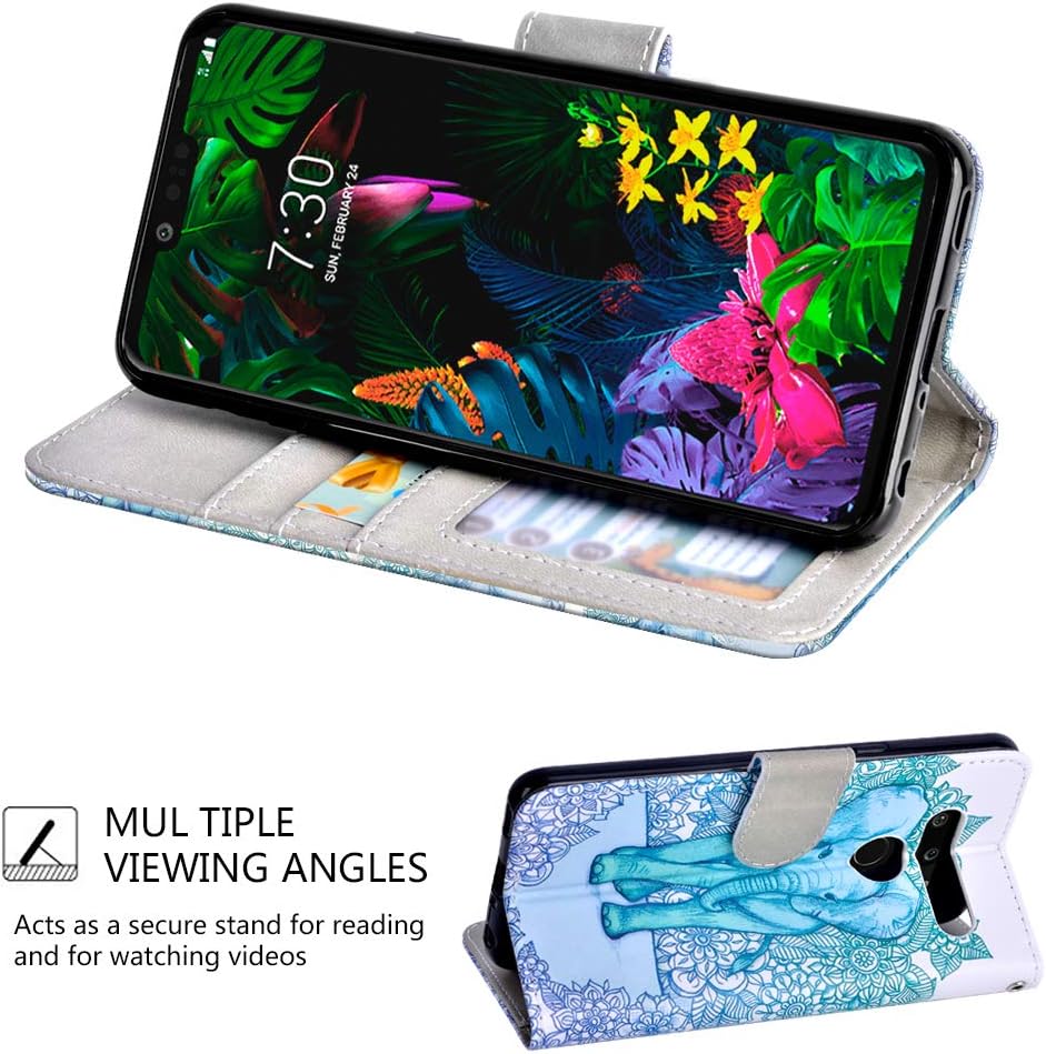 UrSpeedtekLive LG G8 Case, LG G8 ThinQ Case, Premium PU Leather Wristlet Flip Wallet Case Cover with Card Slots & Stand for LG G8/LG G8 ThinQ-Elephant