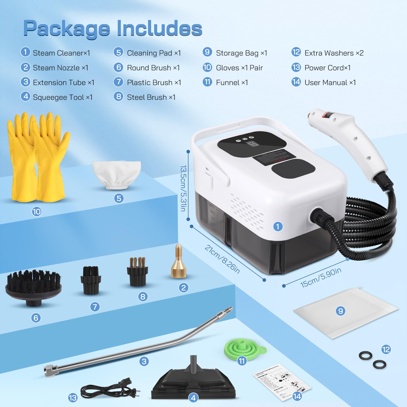 Limpiador Vapor,Limpiador Vapor PortáTil 2500W con 6 cepillos, de 1200ML de tanque,limpiador a vapor de Mano para Muebles de Cocina, Baño, Automóvil, Piso, Sofá