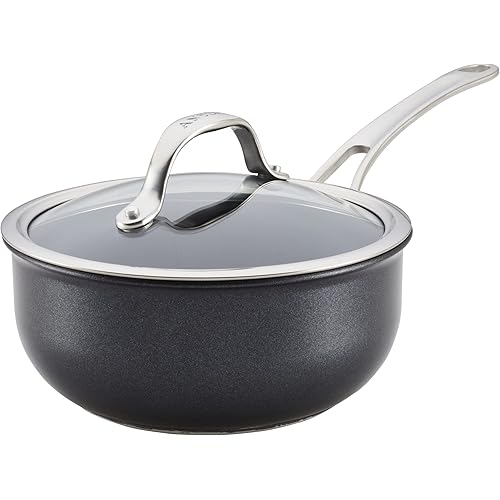 Anolon X SearTech Aluminum Nonstick Cookware Saucier with Lid, 2.5 Quart, Super Dark Gray