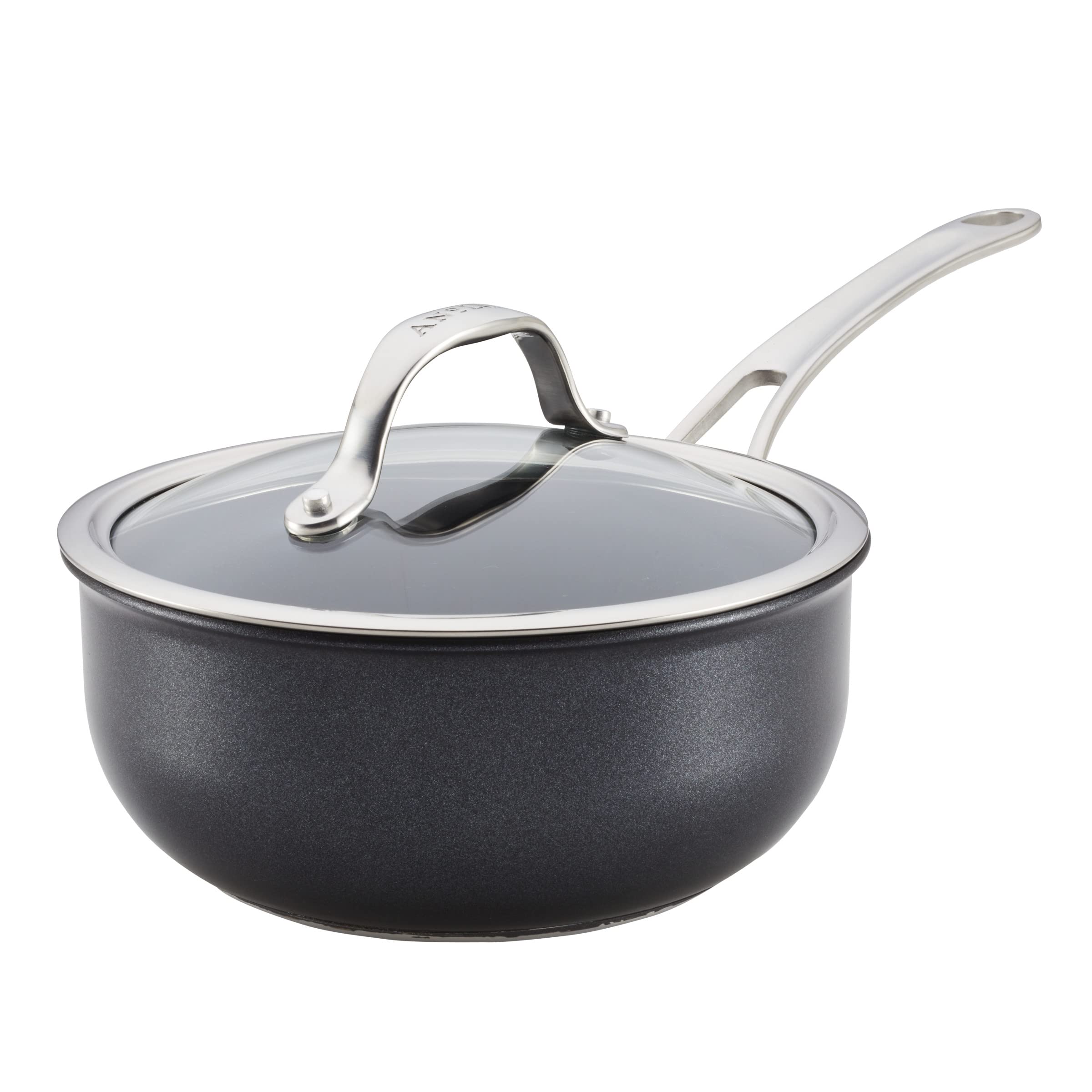 X SearTech Aluminum Nonstick Cookware Saucier with Lid, 2.5 Quart, Super Dark Gray