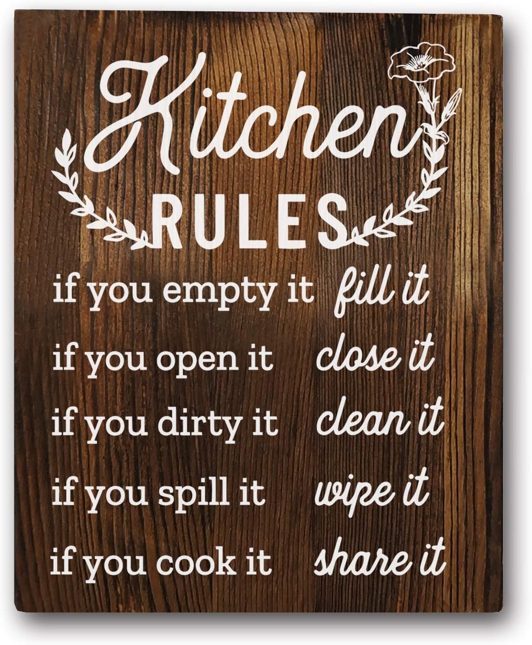 Funny Kitchen Rules Sayings Wall Art Prints 8"x10" Wood Wall Art Rustic Farmhouse Décor