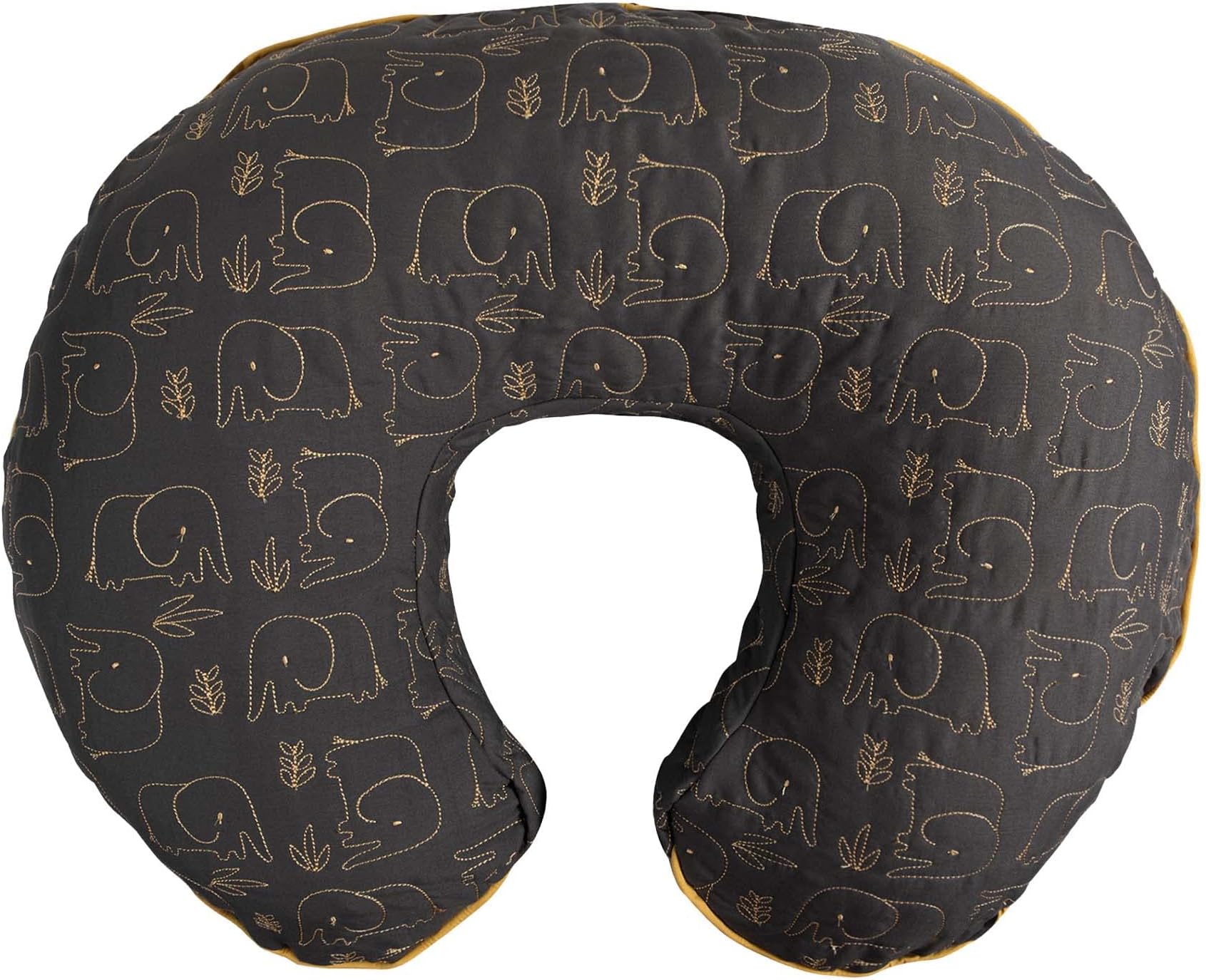 BoppyNursing Pillow Luxe Support , Charcoal Quilted Elephants, Ergonomic Nursing Essentials for Bottle and Breastfeeding, Firm Fiber Fill, with Soft Removable Nursing Pillow Cover, Machine Washable