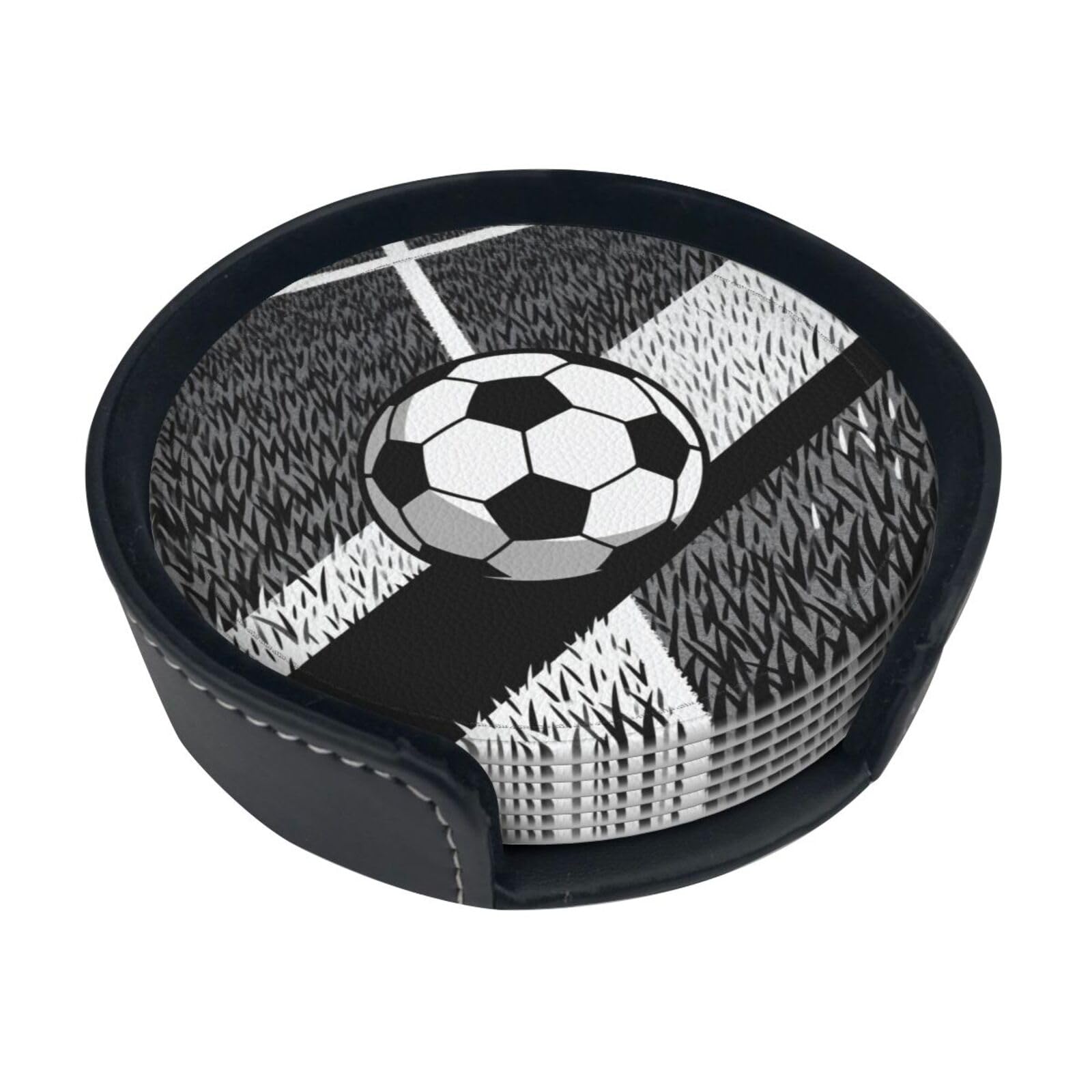 Cntdbu White Ball Light Shadow Leather Coasters Set Of 6-Pu Leather Drink Mats For Table, Heat Resistant Round Coasters With Holder