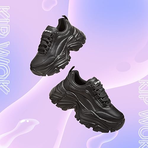 Miniatura 3 de K KIP WOK Zapatos deportivos gruesos para mujer, plataforma de moda, de cuero blanco, casuales, cómodos, con cuña para caminar