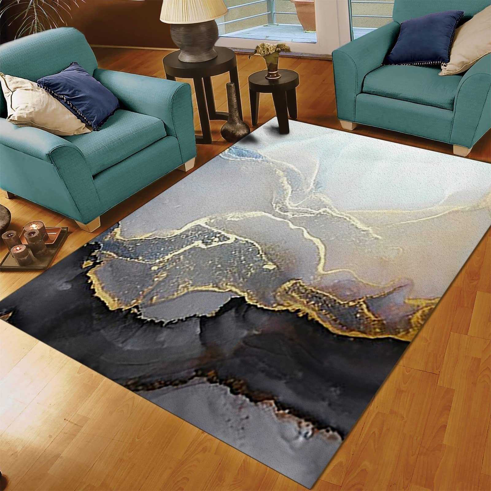Générique Marbre Noir Gris Or Tapis de Salon, Carte Europe Tapis de Grande, Tapis de AntidéRapant, Tapis Rectangulaire pour Salon, Chambre, Couloir, EntréE, Cuisine, Salle à Manger, 90 x 120cm