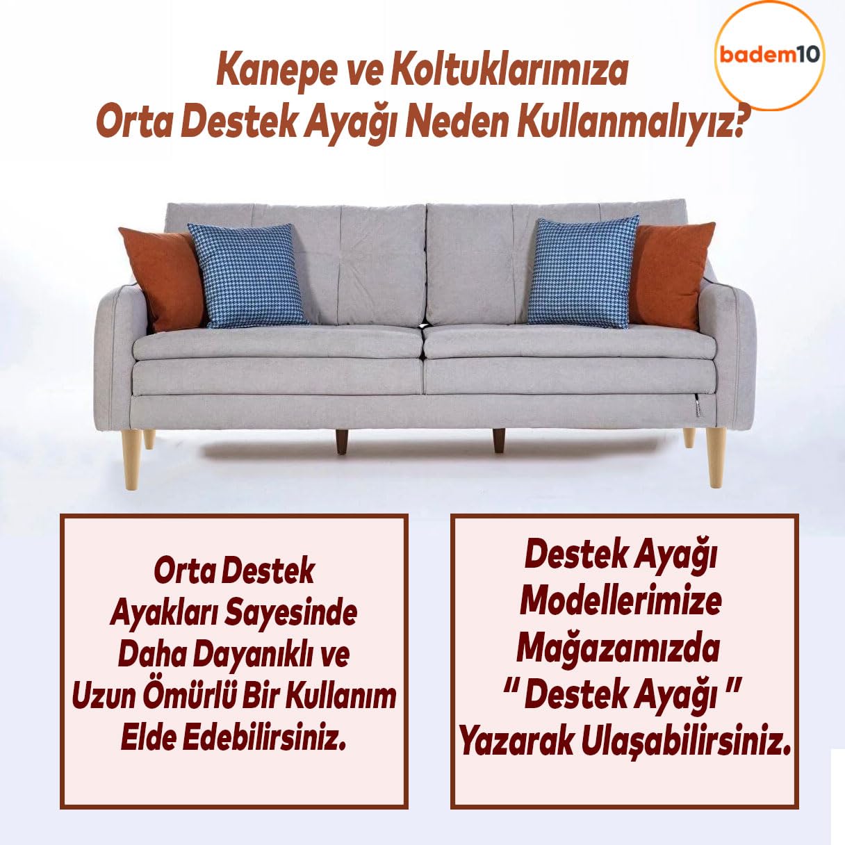 Badem10 Ahşap Ayak Sehpa Masa Baza Çekyat Puf Tabure Ünite Koltuk Ayağı Mobilya Ayakları M8 Civatalı 30 cm