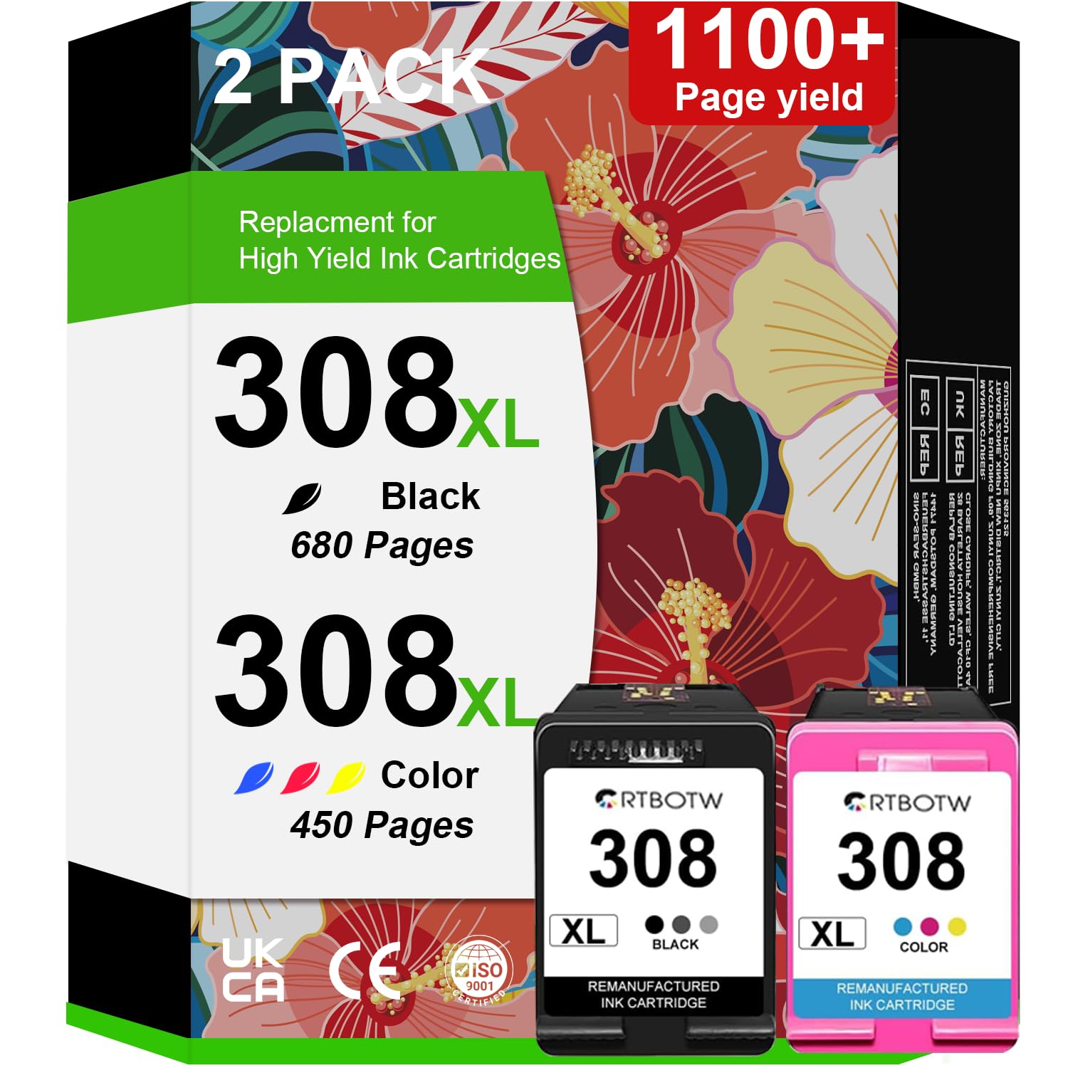 2 Cartucce D'inchiostro 308XL 308 Compatibili Per HP Envy 6110e, 6120e, 6130, 6532e – Nero, Alta Resa 750 Pagine