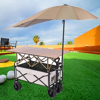 Market Stand Sales Stand Large White Shopping Trolley for Outdoor Events Portable Mobile Food Truck on Wheels Umbrella Camper Hand Cart for Shopping Streets Beaches and Festivals