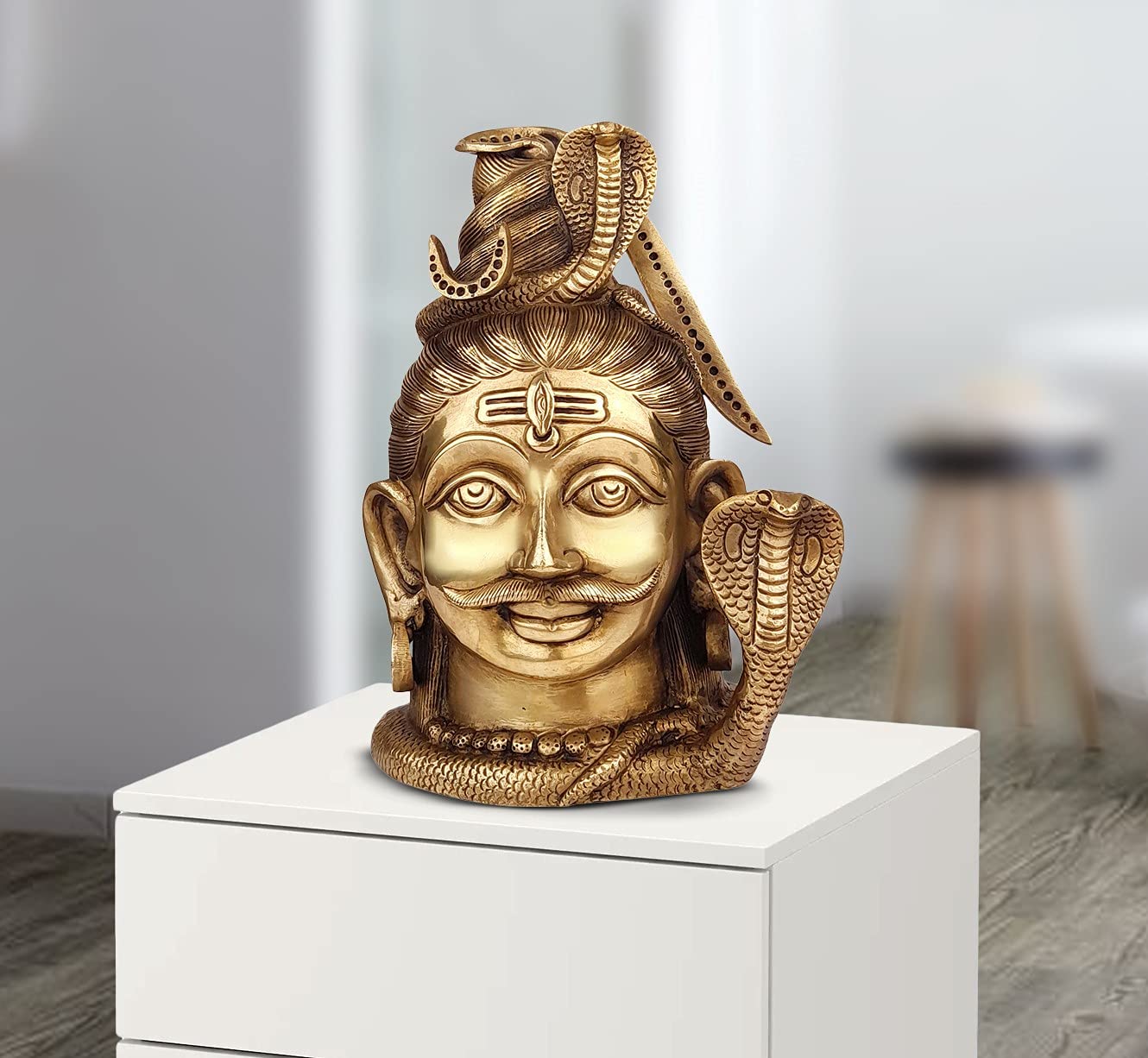 ARTVARKO Brass Lord Shiva Face Head with Sheshnaag Murti Shiv Statue Shivaratri Mahashivaratri Maha Shivratri Idol for Pooja God Sculpture Height 10 Inches
