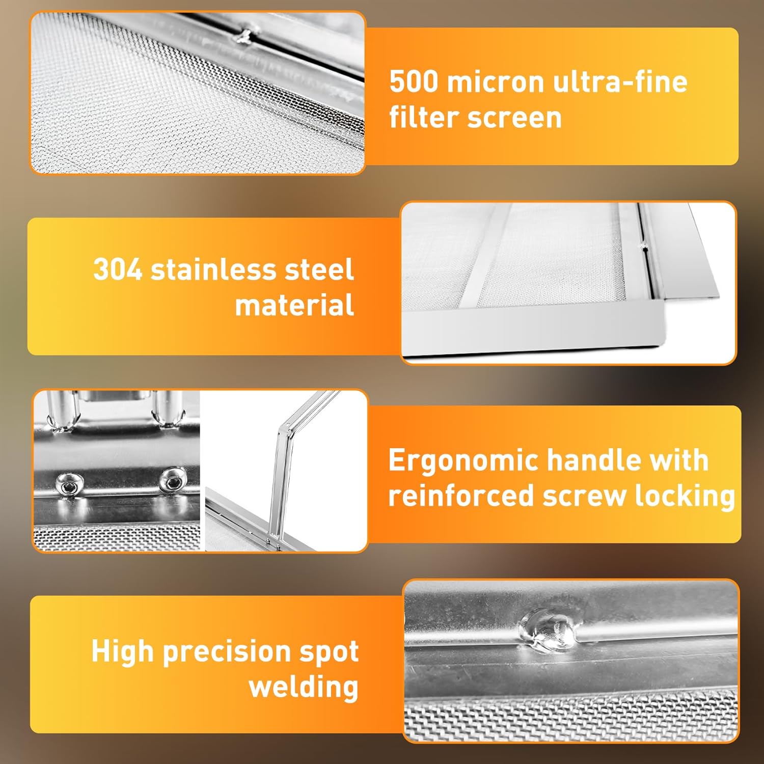 Commercial Deep Fryer Filter AF45, 13.75" x 13.75" 304 Stainless Steel with 500 Micron Mesh to Intercept Residue, Deep Fryer Filters for Cleaner Performance in Restaurants & Kitchens
