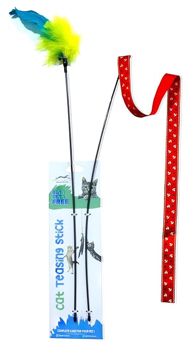 Pets Empire Funny Cat Stick Cat Interactive Stick with Bells Feather Wand for Cat Teaser Catcher Exercise Playing Fun Toys Pet Supplies Play with Cat (Buy 1 Get 1 Free) Color May Vary (Design -1)