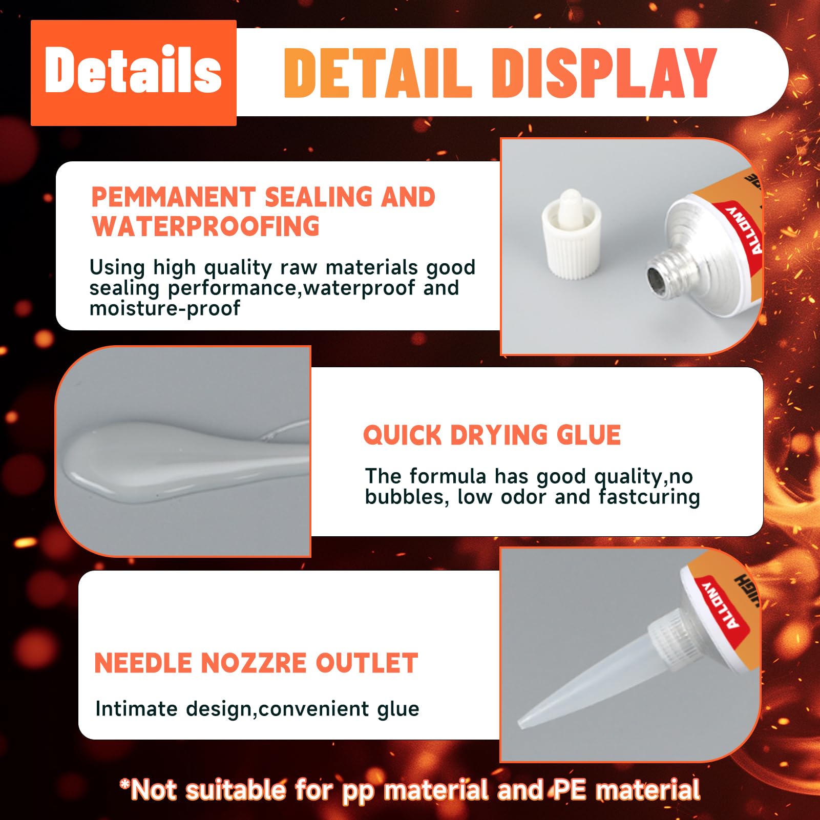 Allony 100ml Colla Alte Temperature, Silicone per Alte Temperature, Sigillante Alte Temperature, Adesivo Resistente al Calore Fino a 1000°C, Adatto Alle Come Forno, Fornelli, Ripiani