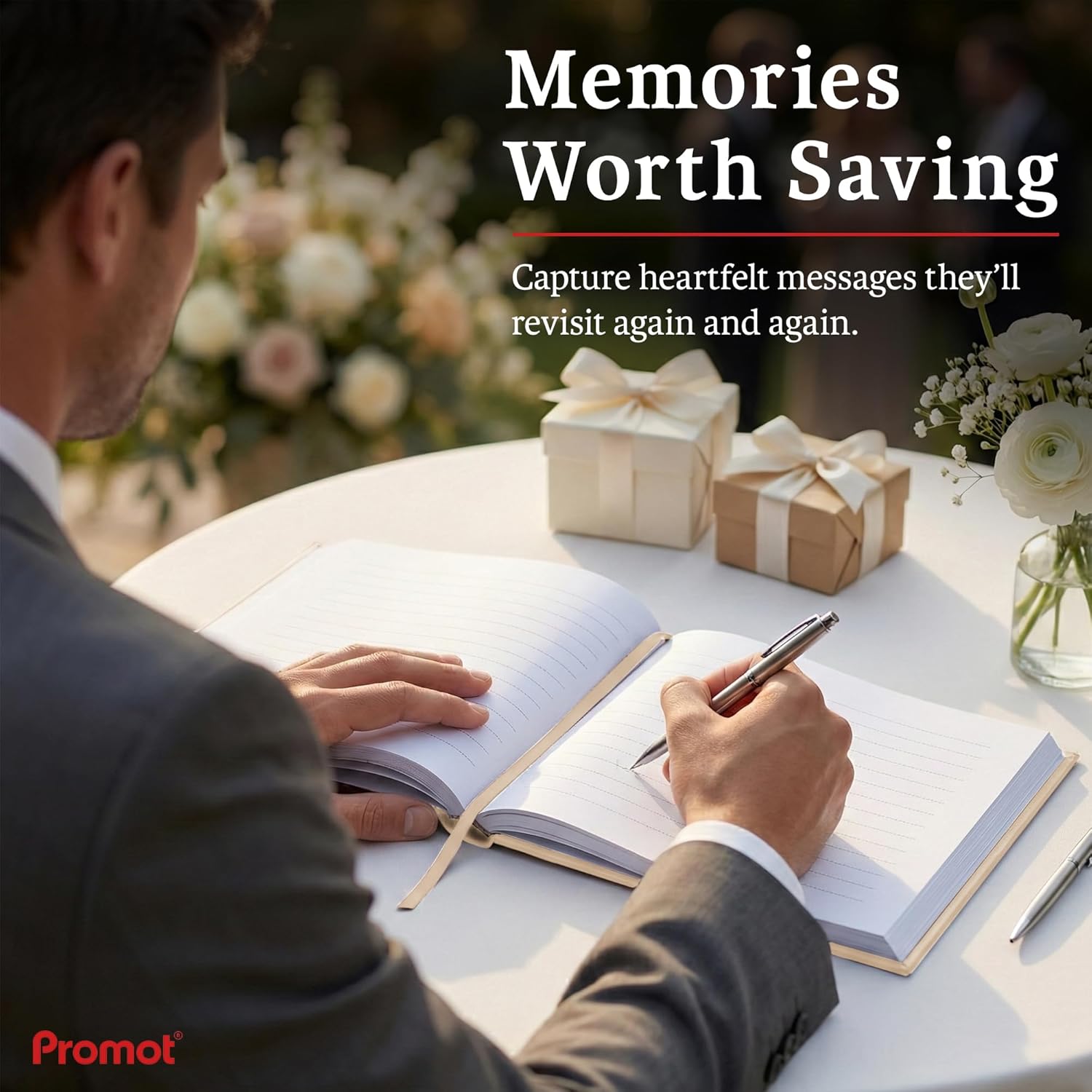 Promot Personalized Wedding Guest Book - Elegant Hardcover Guestbook for Wedding Reception, Bridal and Baby Shower, Birthday, Wedding Books Guests to Sign, Custom Embossed Text with Gold Metallic Foil