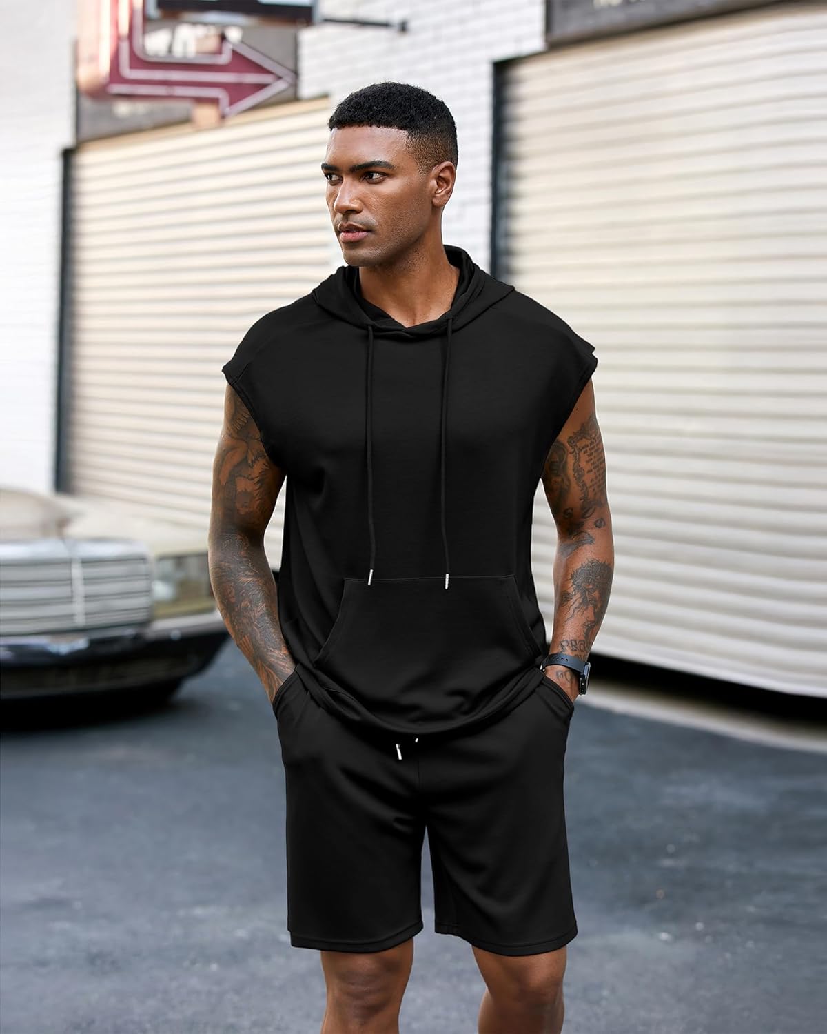 Uni Clau Men's Tracksuit Short Sleeved Summer Hooded Athletic Outfits Casual Lightweight Shorts Set M-3XL