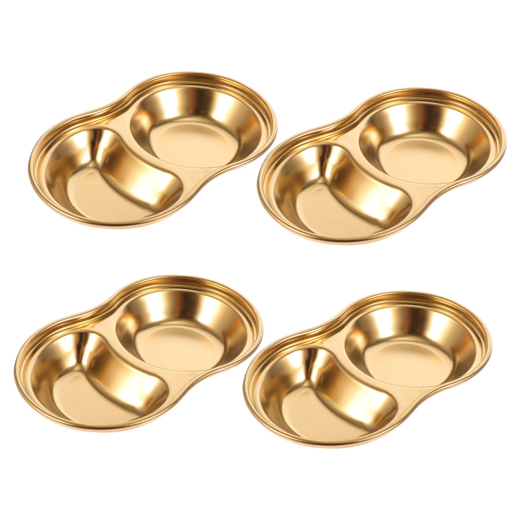 FUNOMOCYA 4pcs Barbecue Dip Plate Appetizer Trays Mini Plates Grid Saucers Double-grids Dishes Biscuit Plate Dip Dishes Mini Saucers Dishes Serving Tray Round Golden 304 Stainless Steel