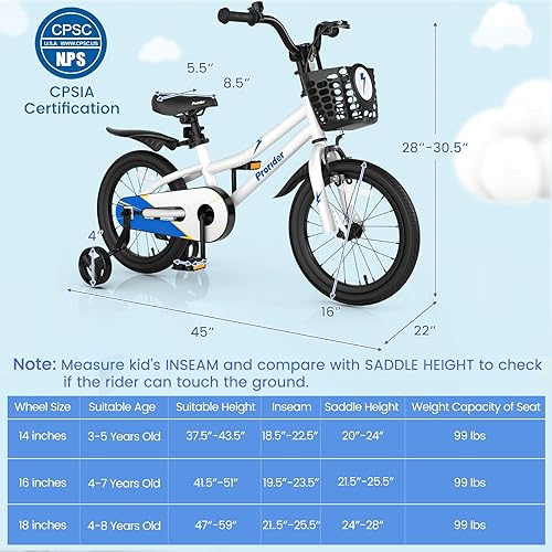 Miniatura 7 de BABY JOY Bicicleta para niños, 12, 14, 16, 18, 20 pulgadas, bicicletas para niños y niñas, adolescentes de 3 a 8 años o más con ruedas de