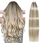 SUYYA Tape in Hair Extensions Human Hair Ash Blonde Highlighted Bleach Blonde 12 Inch 40g/pack 20pcs Straight Seamless Skin Weft Tape in Real Human Hair Extensions(12inch P18/613)