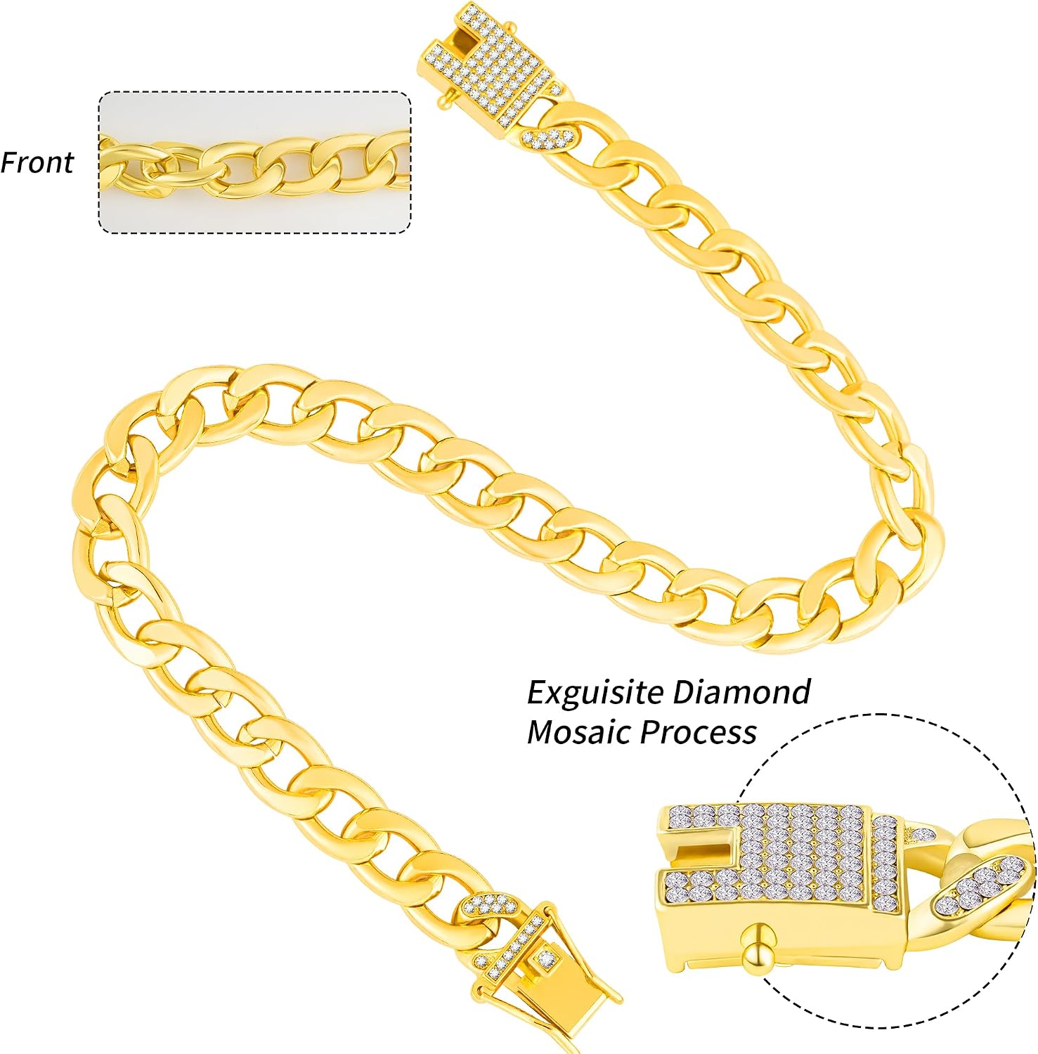 Heavy Duty Gold Cuban Link Dog Collar with Diamond Accents - Small to Large — view 6
