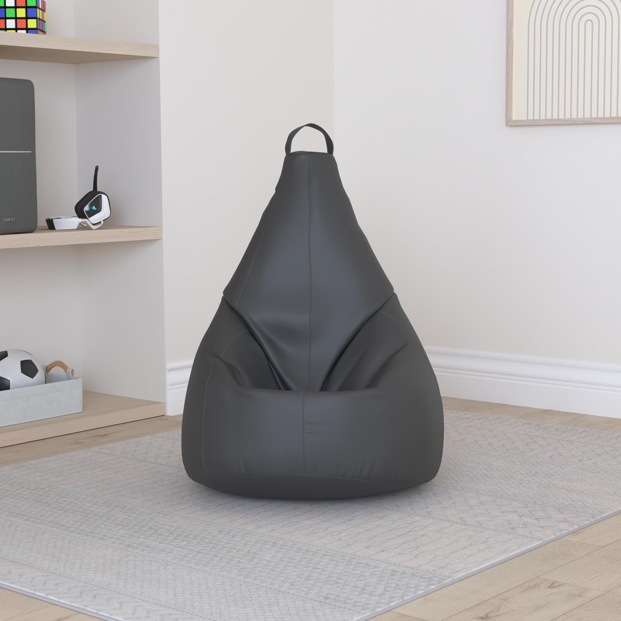 Avalon - Puff Poltrona Sacco Pera in Ecopelle Deluxe, Pouf Sacco di Qualità Sartoriale, Bean Bag per Sedersi Ergonomico, Pouf Sacco Impermeabile, OMAGGIO Pochette-Made in Italy(70x130cm-Nero)