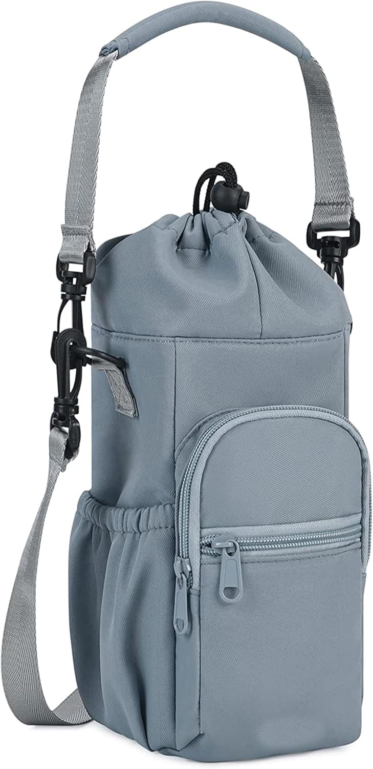 Outdoor Sports Crossbody Water Bottle Waistpack Multifunctional Water Cup Cover Portable Canvas Water Bottle Insulation Bag LakeBlue