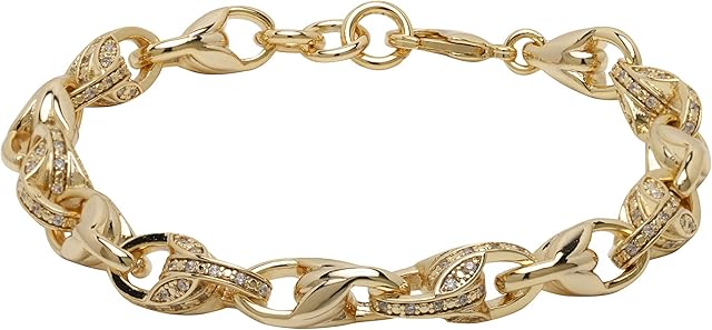 THE BLING KING 3D Tulip Gold Bracelet with Stones - 18K Real Gold Plating with Luxury Finish and Sparkling Rhinestones - Elegant Tulip Gold Jewellery for Women - Bracelet Length: 8 Inches, Width: 10MM