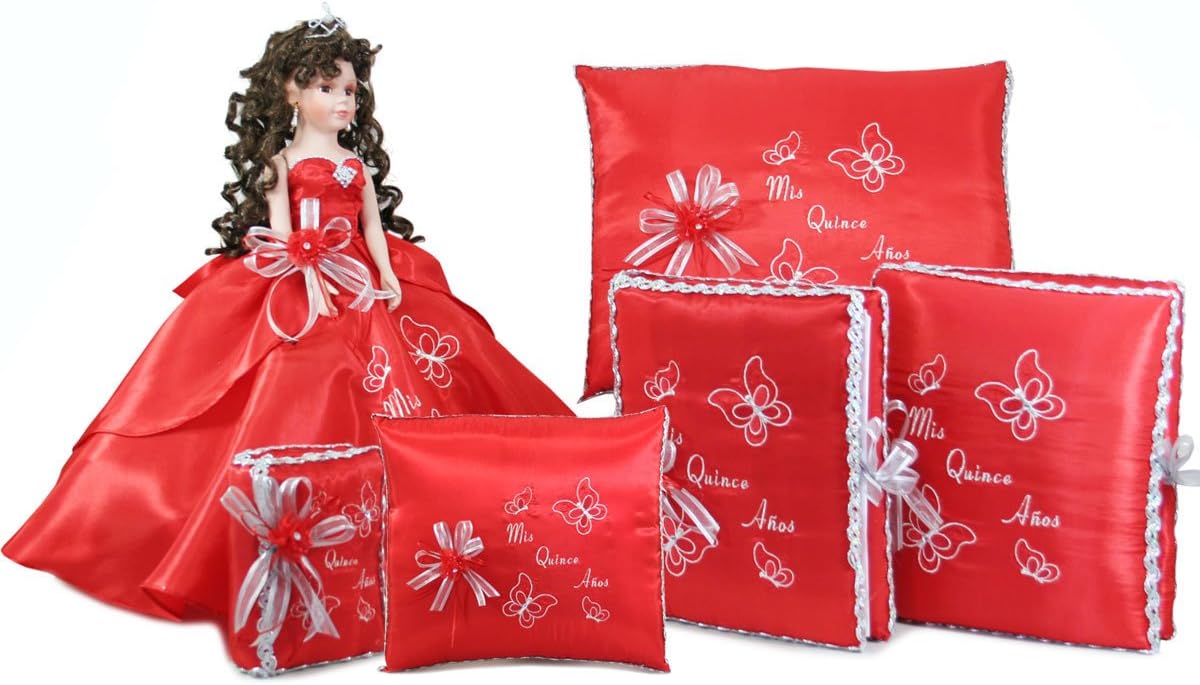Mis Quince Quinceanera Doll Photo Album Guest Book Tiara Pillow Bible Set Q1016 (Add Arch to Doll + English Bible)