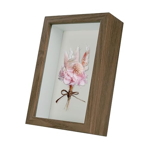 4x6 Small Shadow Box Frame Display Case with Real Glass for Memorabilia,Wedding Memories,Pins,Awards,Crafts,Tickets and Photos(Walnut Color,Rjgyxq)