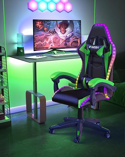 Miniatura 7 de Bigzzia Silla Gaming con Luces LED RGB, Silla Ergonómica de Respaldo Alto para Computadora Gamer con Reposacabezas y Soporte Lumbar, Silla Gaming