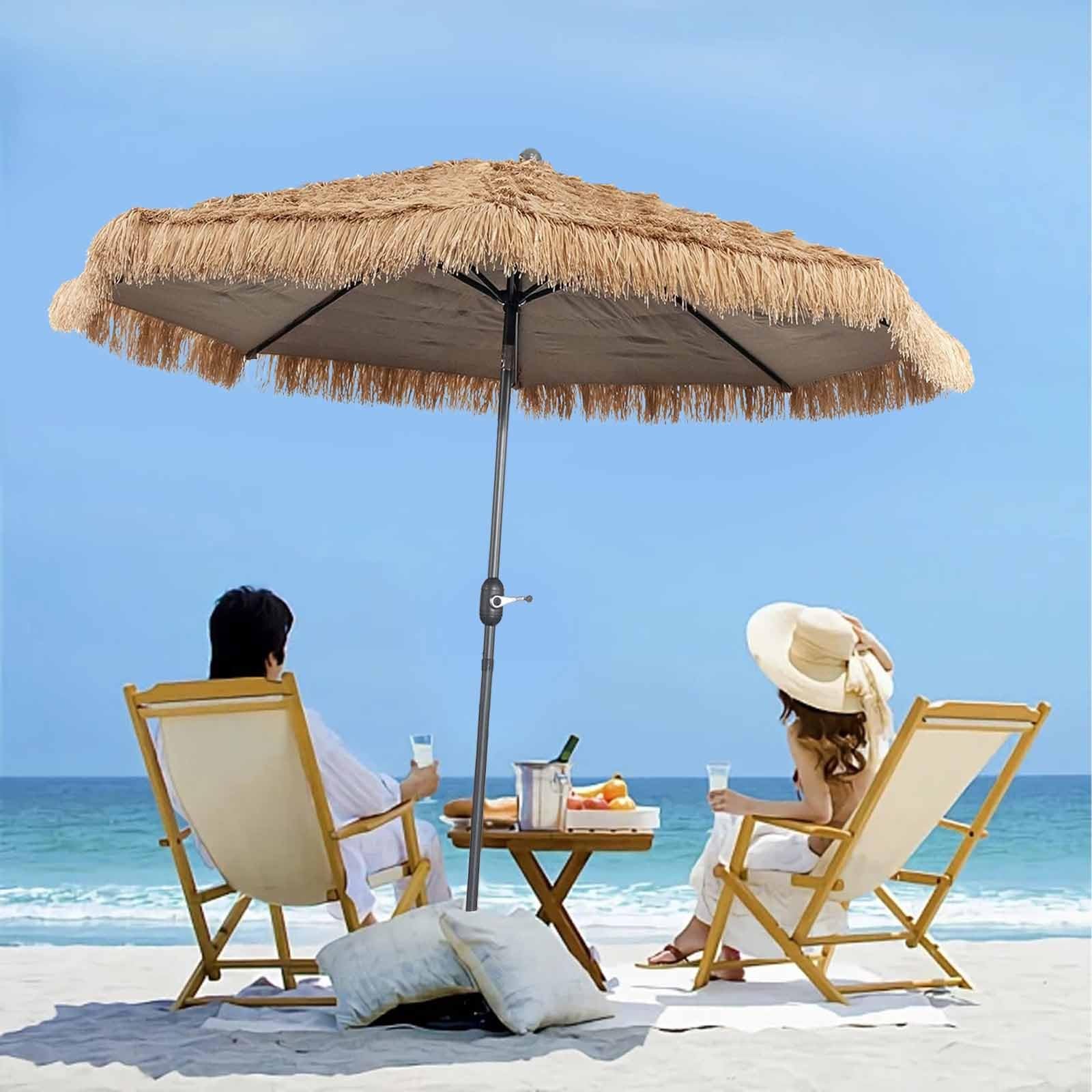 Parasol Ogrodowy W Stylu Hawajskim 270cm, Odporny Na Wiatr Plażowy Z Ochroną UV50+, Słomiany Parasol Ogrodowy, Nie Wymaga Podstawy, Idealny Na Taras I Basen