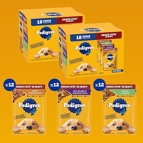 Vista 81 de Pedigree Choice Cuts in Gravy - Alimento húmedo en salsa para perros adultos, paquete surtido de sabores clásicos, bolsas de 3.5oz, 18