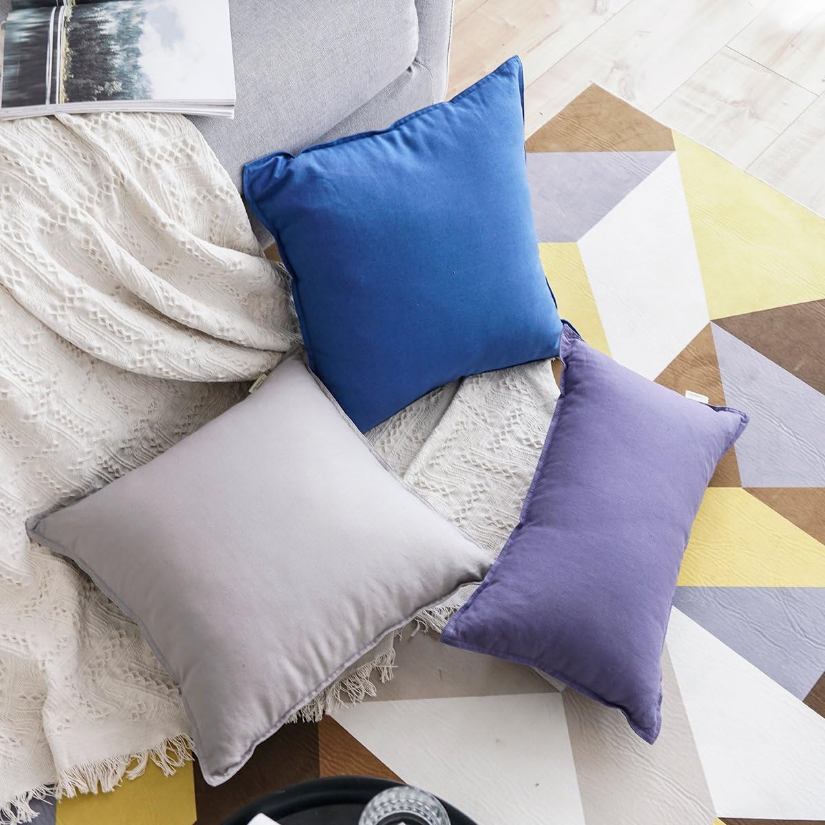 Jeanerlor Solid Cotton Linen Decoration Toss Throw Pillow Sham Cushion Case Special Pillow Cover Delicate Decorative Pillowcase for Children Kid Baby, 18"x18"(45 x 45cm), Silver Grey image 2