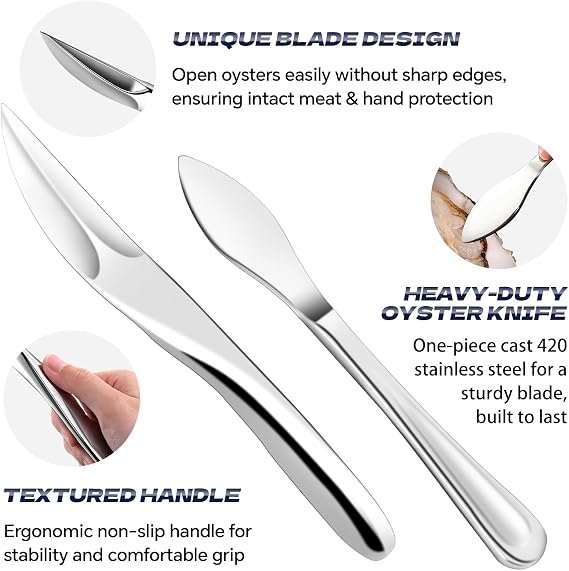 2PCS Oyster Shucking Knife & Cut-Resistant Gloves, Stainless Steel Oyster Opener Tool with Ergonomic Handle, Shucking Kit with Box