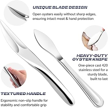 2PCS Oyster Shucking Knife & Cut-Resistant Gloves, Stainless Steel Oyster Opener Tool with Ergonomic Handle, Shucking Kit with Box