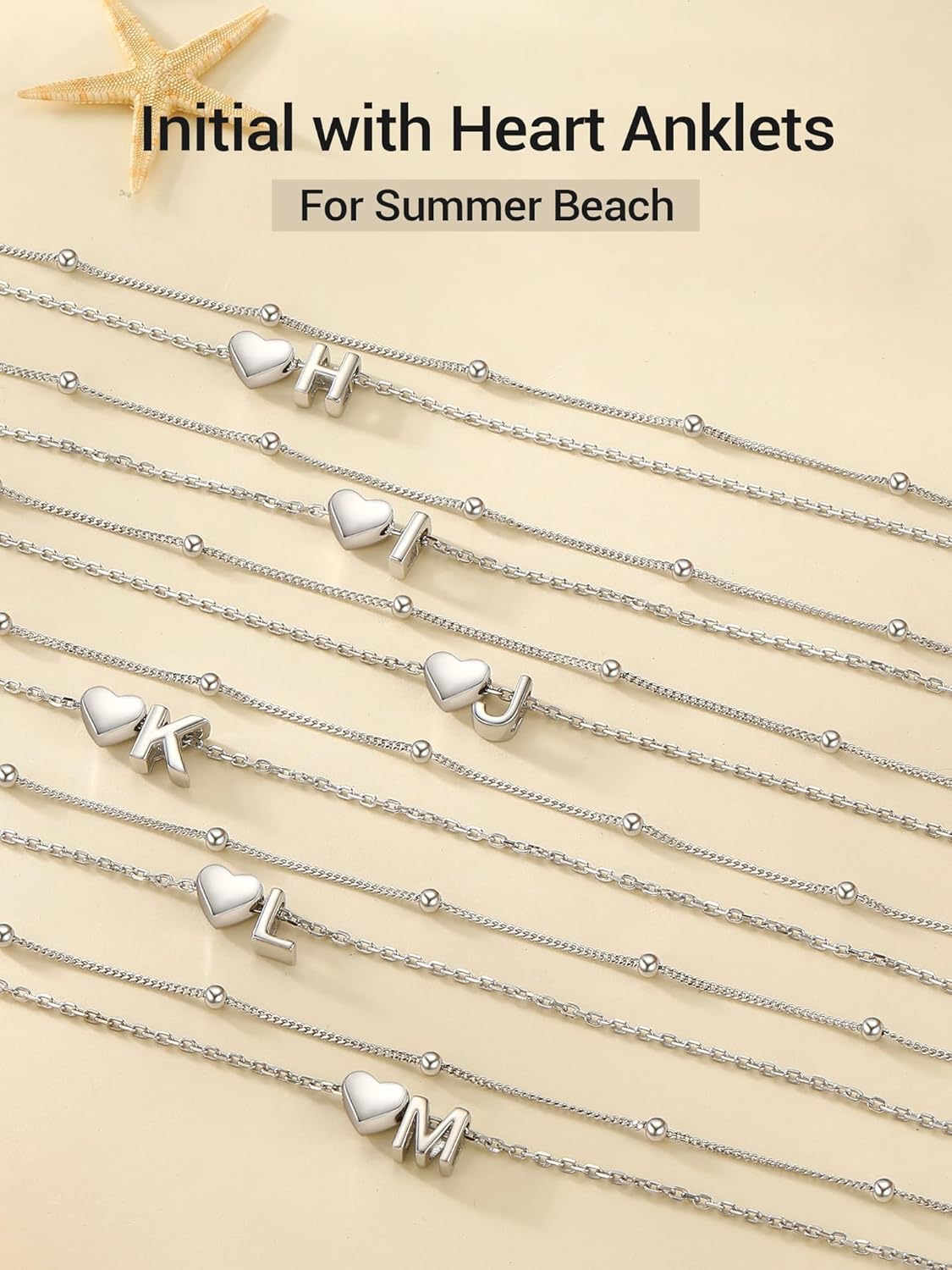 PROSILVER Ankle Bracelets for Women S925 Sterling Silver Anklets for Women Waterproof, Dainty Layered Heart Anklet, Beach Initial Anklet for Summer, Letter A-Z - Image 6