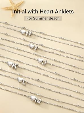 PROSILVER Ankle Bracelets for Women S925 Sterling Silver Anklets for Women Waterproof, Dainty Layered Heart Anklet, Beach Initial Anklet for Summer, Letter A-Z