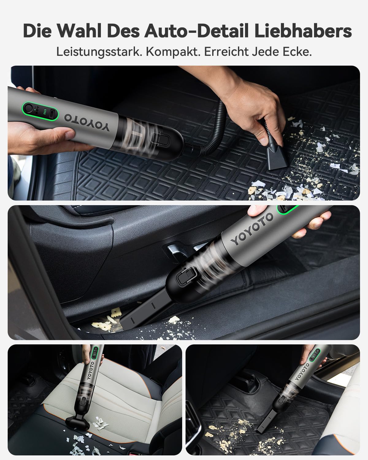 Akku-Autostaubsauger mit starker Leistung, 4-in-1 Handstaubsauger Akku 22000Pa/54 AW, 15-45min Laufzeit, 2 HEPA Filter, Mini Staubsauger für Auto, Bürotisch, PC