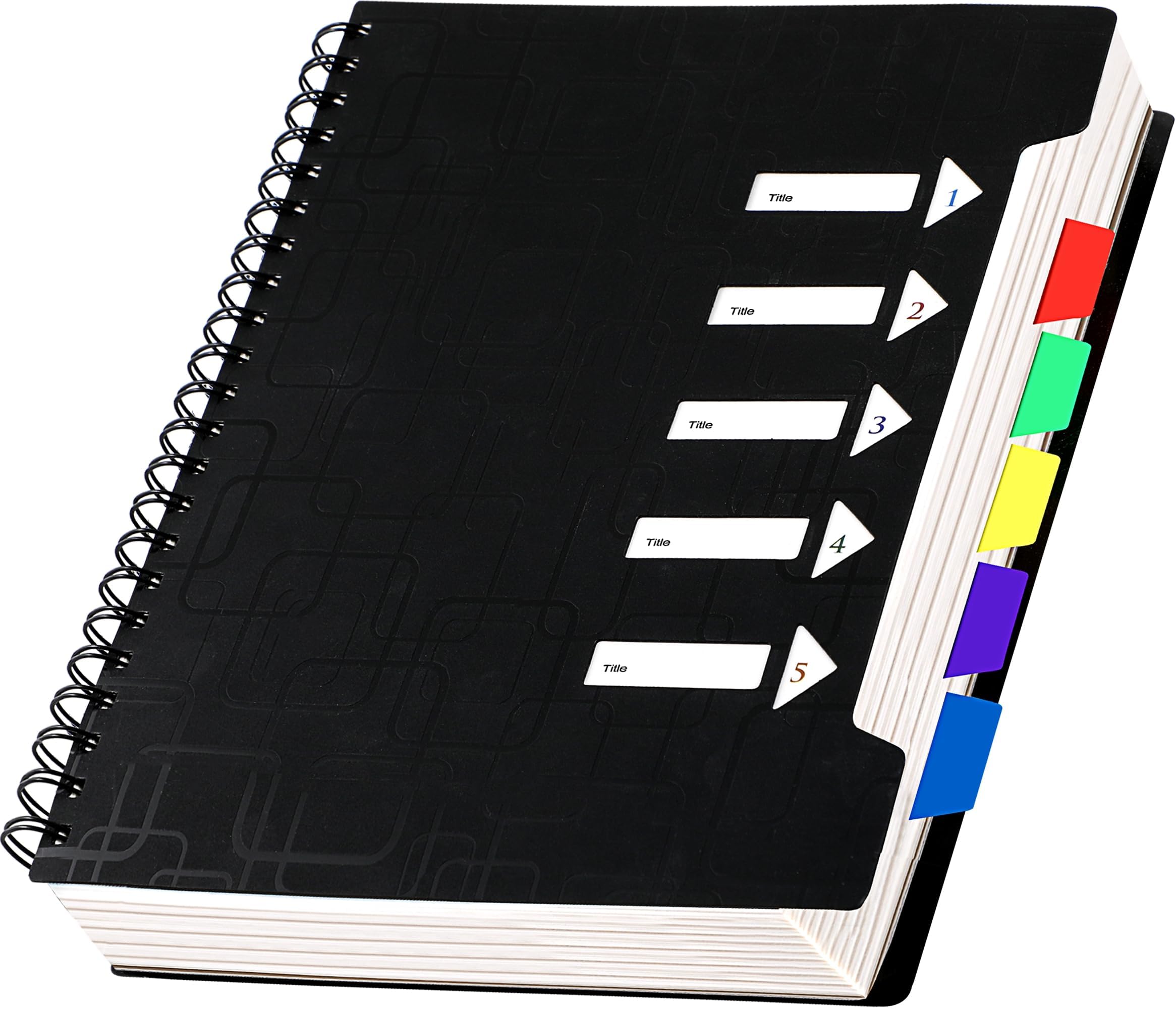 CAGIE Notizbuch A4 mit Register Spiralbindung 240 Seiten (120 Blatt) Klein Spirale Notizblock Liniert Block mit Register für Arbeit Office Schule College Essentials, Schwarz, 24x 29 cm