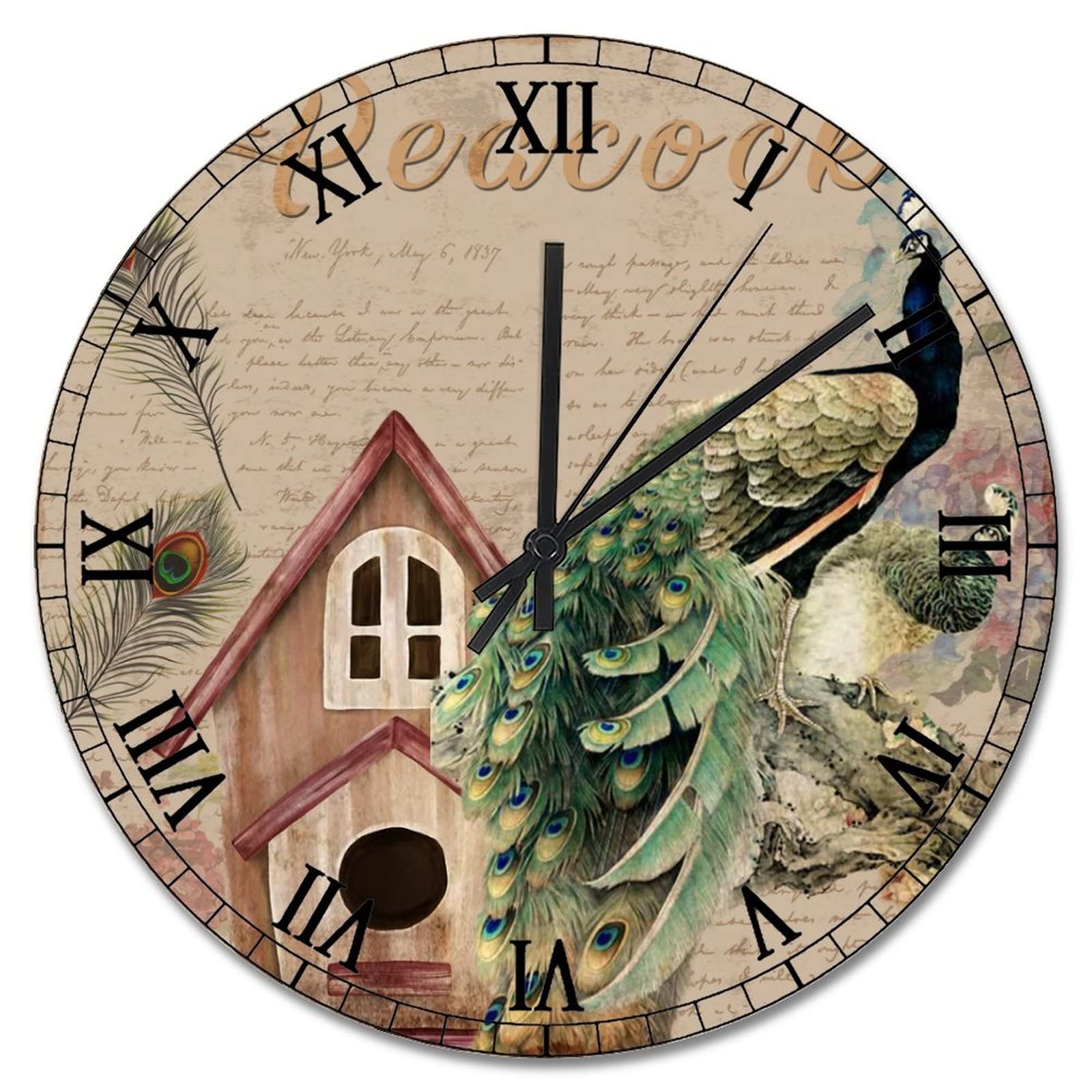 Horloge murale vintage en bois paon pour habiller un grand mur vide de salon