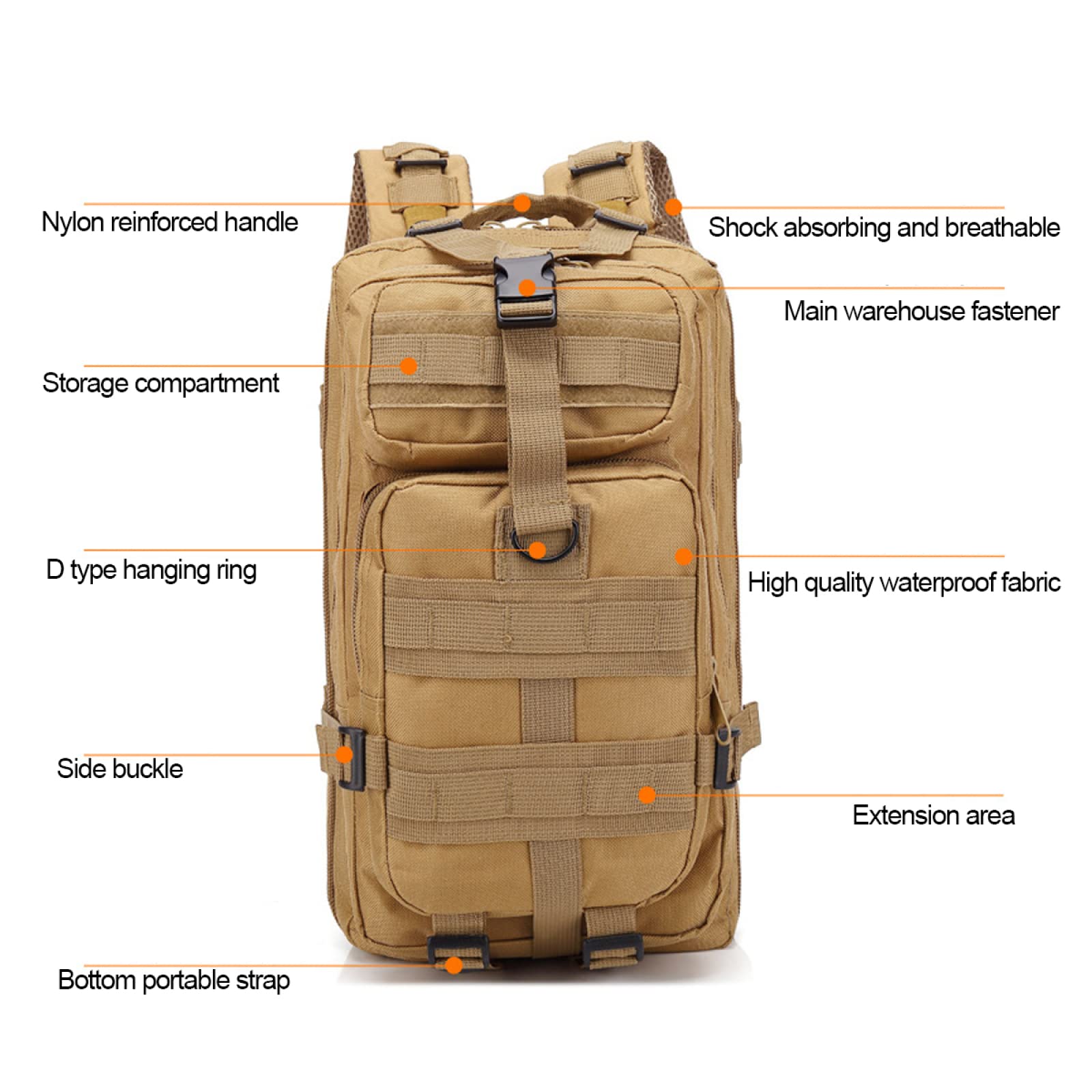 REEBOW GEAR Montañismo Mochila Multifuncional al Aire Libre Mochila táctica de 3 días Mochila táctica Militar Paquete de Asalto para Senderismo Camping Trekking Caza (30L, Khaki)