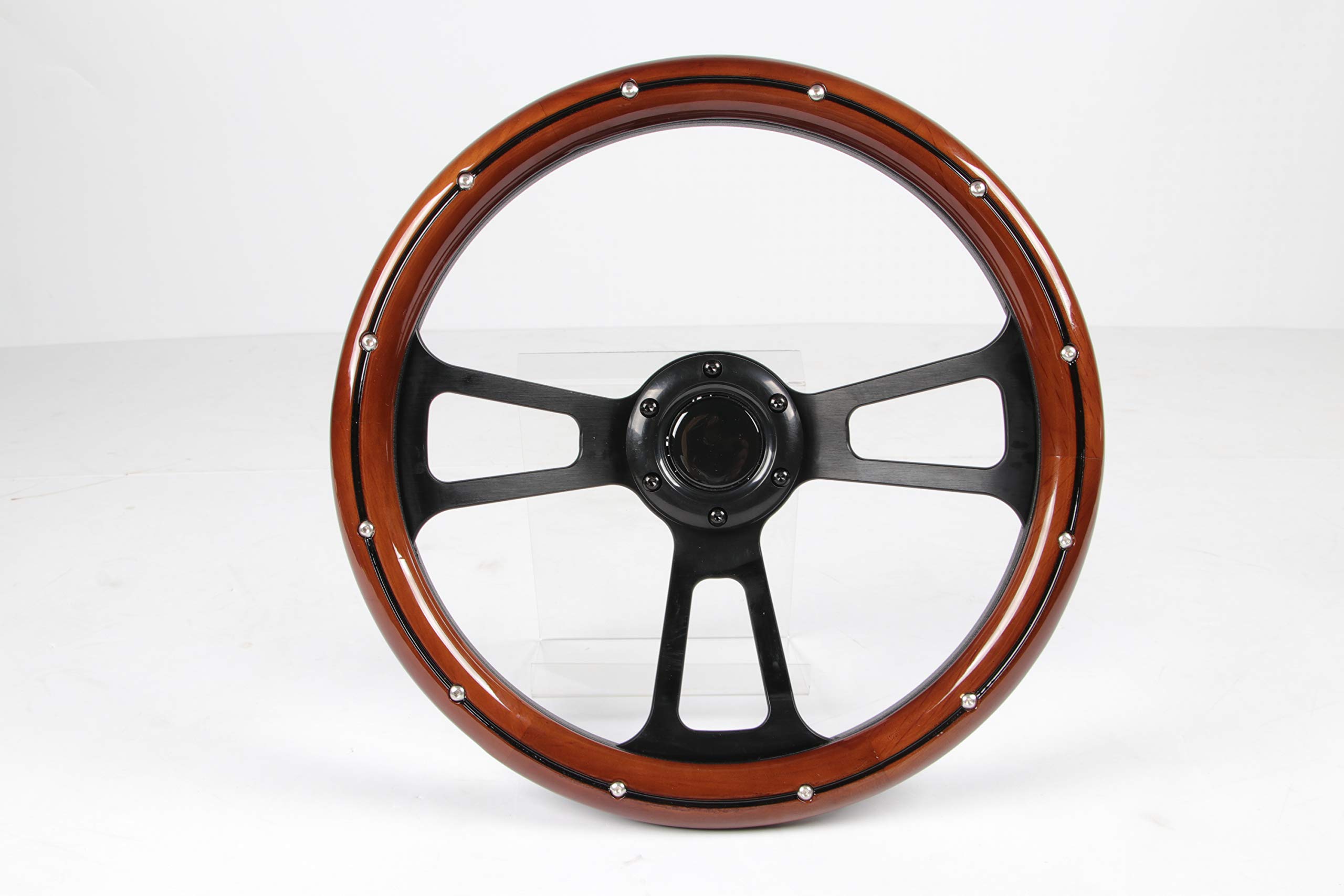 レッド/ブラック ウッド3スポーク ステアリング 本体14インチ350cm