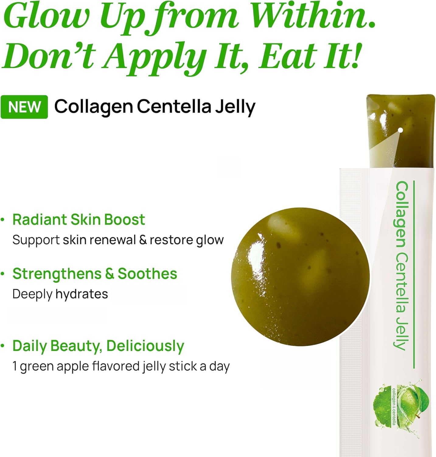 Gelée Centella au collagène | Saveur de pomme verte - Soutien nutritionnel multiple Éclat de la peau, cheveux et ongles Soins de beauté quotidiens