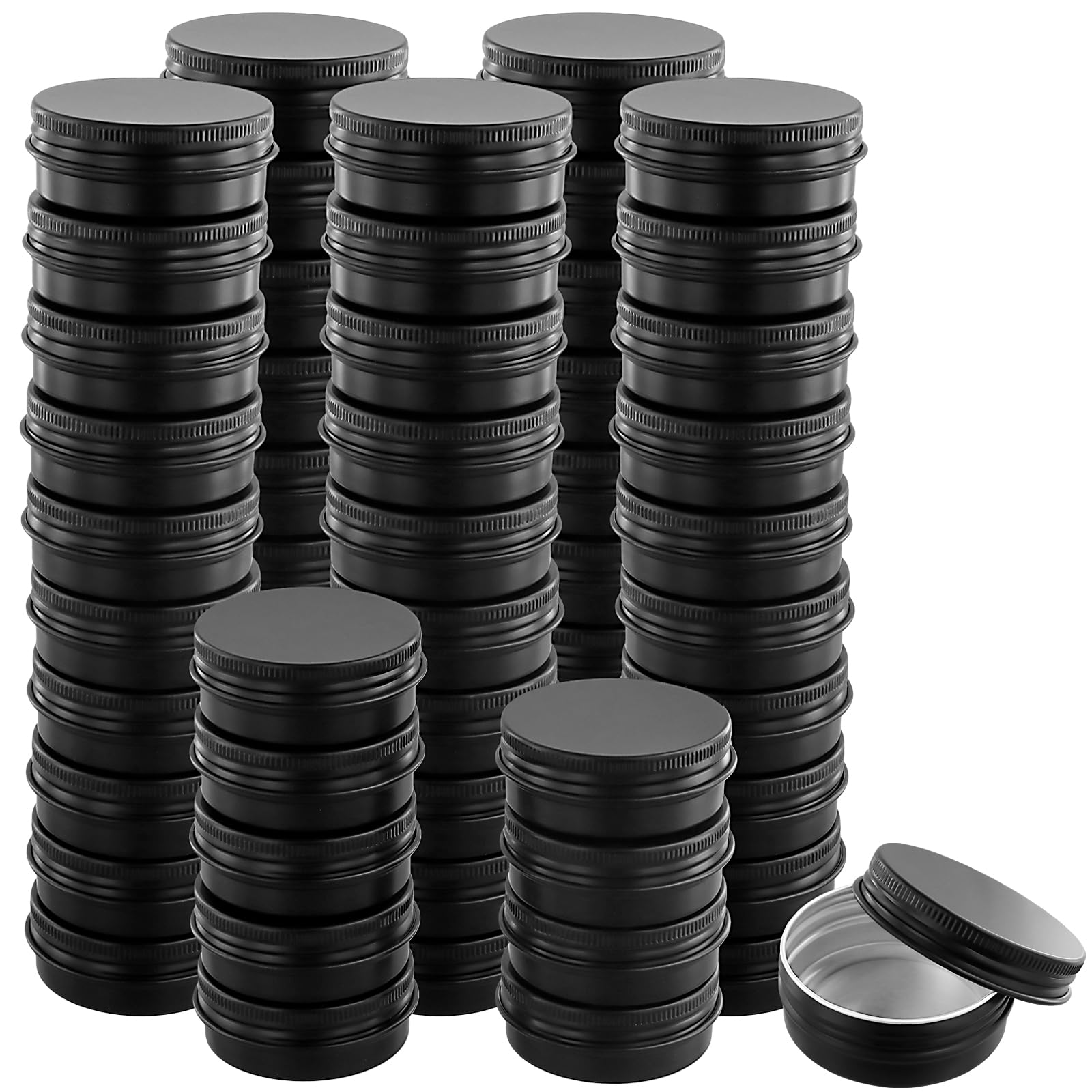 Senjeok Black 60 Pcs 30Ml Aluminium Tin Cans, 1Oz Round Candle Tins Jar For Cream, Sample, Makeup Storage,