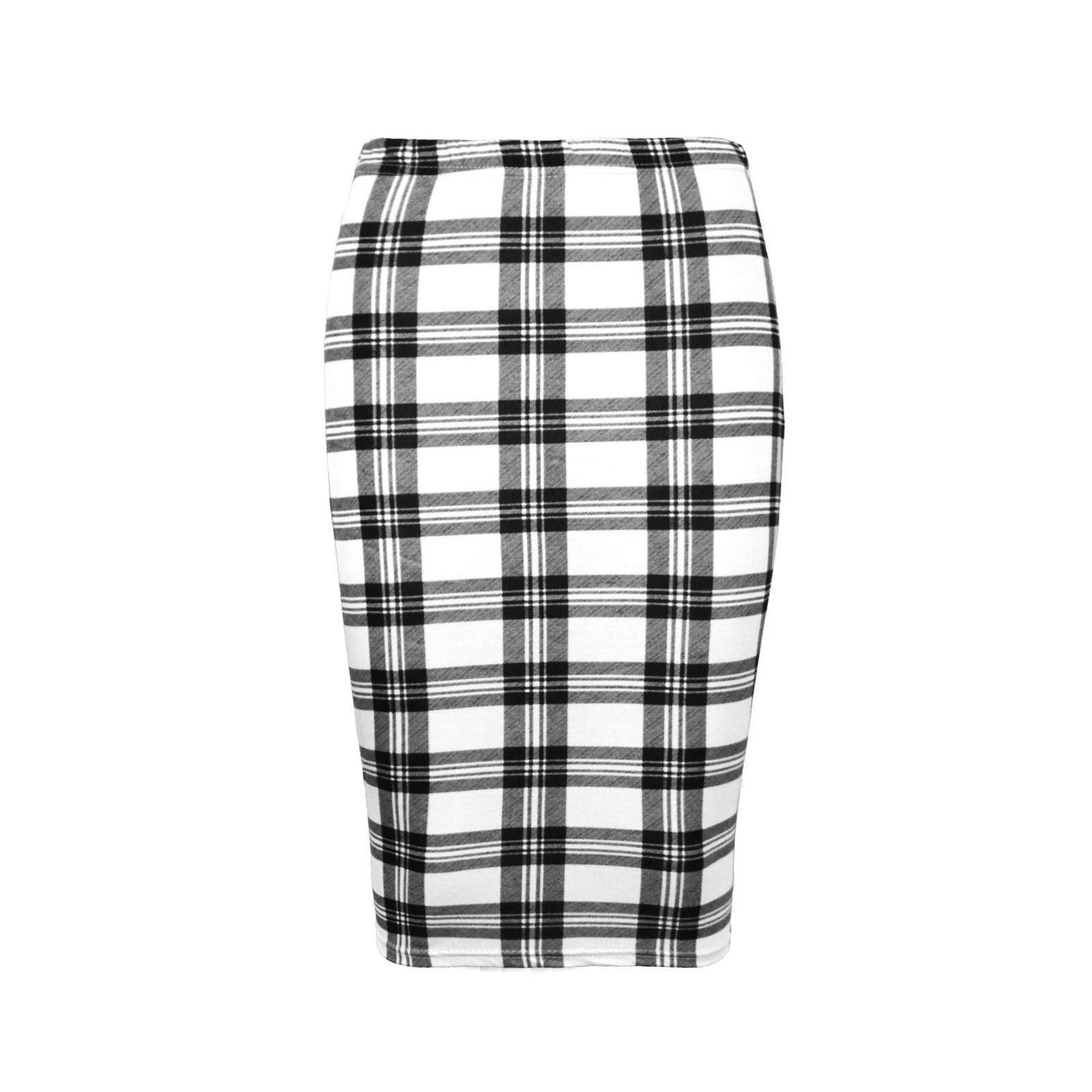 New Women Printed Midi Bodycon Pencil Skirt Ladies High Waist Tube Skirt Fancy Dress (XXL (UK 20-22), White Tartan)