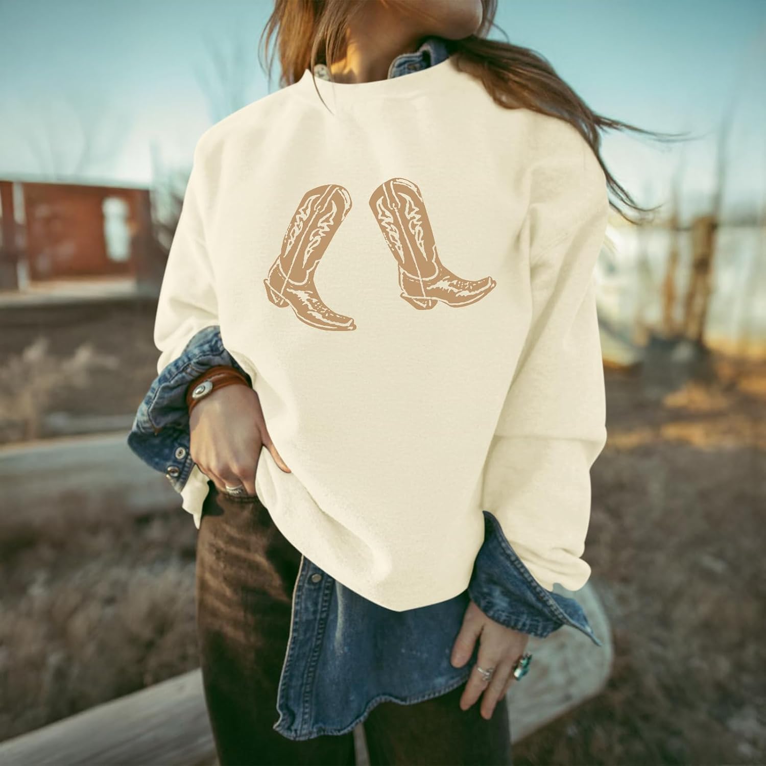Western Cowgirl Boots Graphic Sweatshirts For Women Country Vintage Hoodies Long Sleeve Cowboy Rodeo Shirts Pullover - Image 4