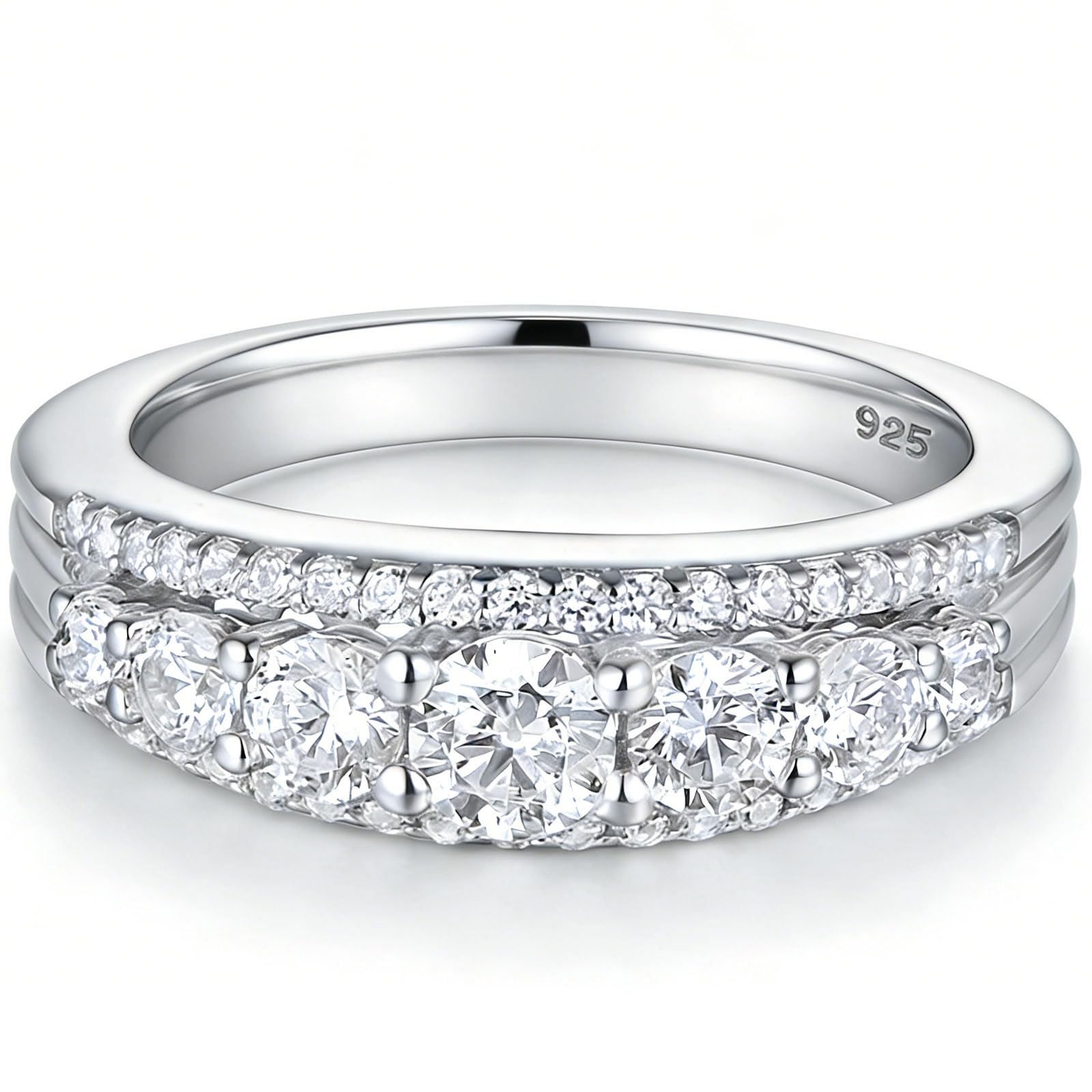 Newshe Jewellery Eternity Ring Wedding Band for Women 925 Sterling Silver Round White Cubic Zirconia Engagement Size 4-13