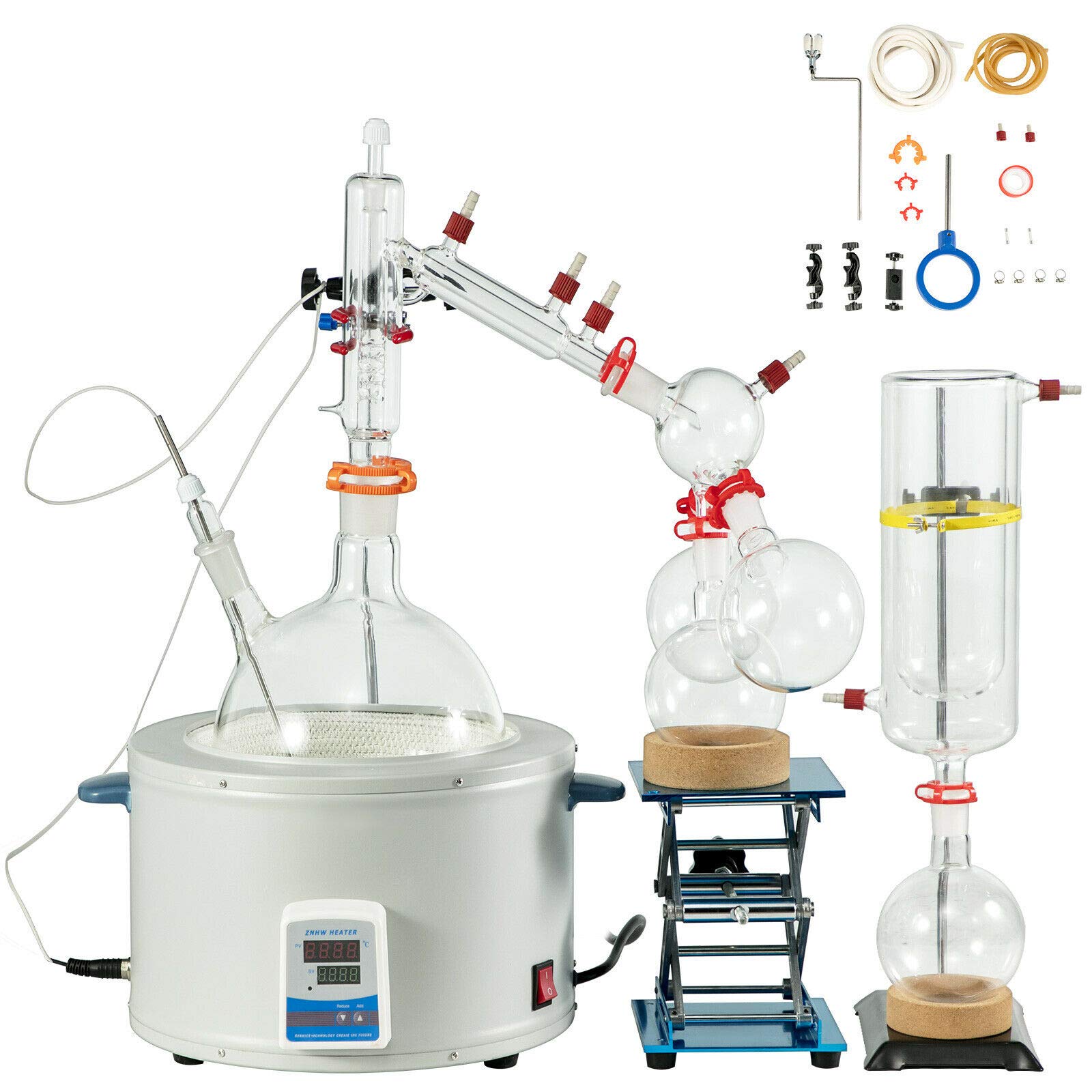 VEVOR 5L Short Path Distillation Kit 800W Distillation Kit Max.380? Lab Distillation Kit Laboratory Glassware Equipment for Chemistry Essential Oil Water Purifier Set